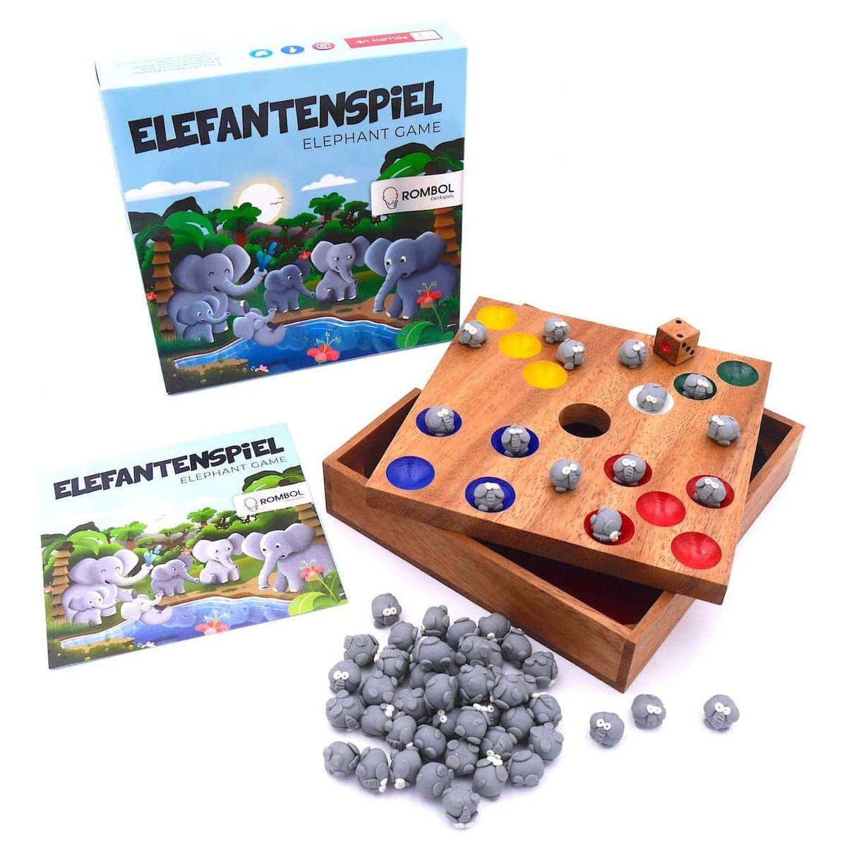 süßen - Elefantenspiel Würfelspiel ganze Holzspiel Brettspiel Elefanten für Denkspiele mit ROMBOL die Spiel, Familie,