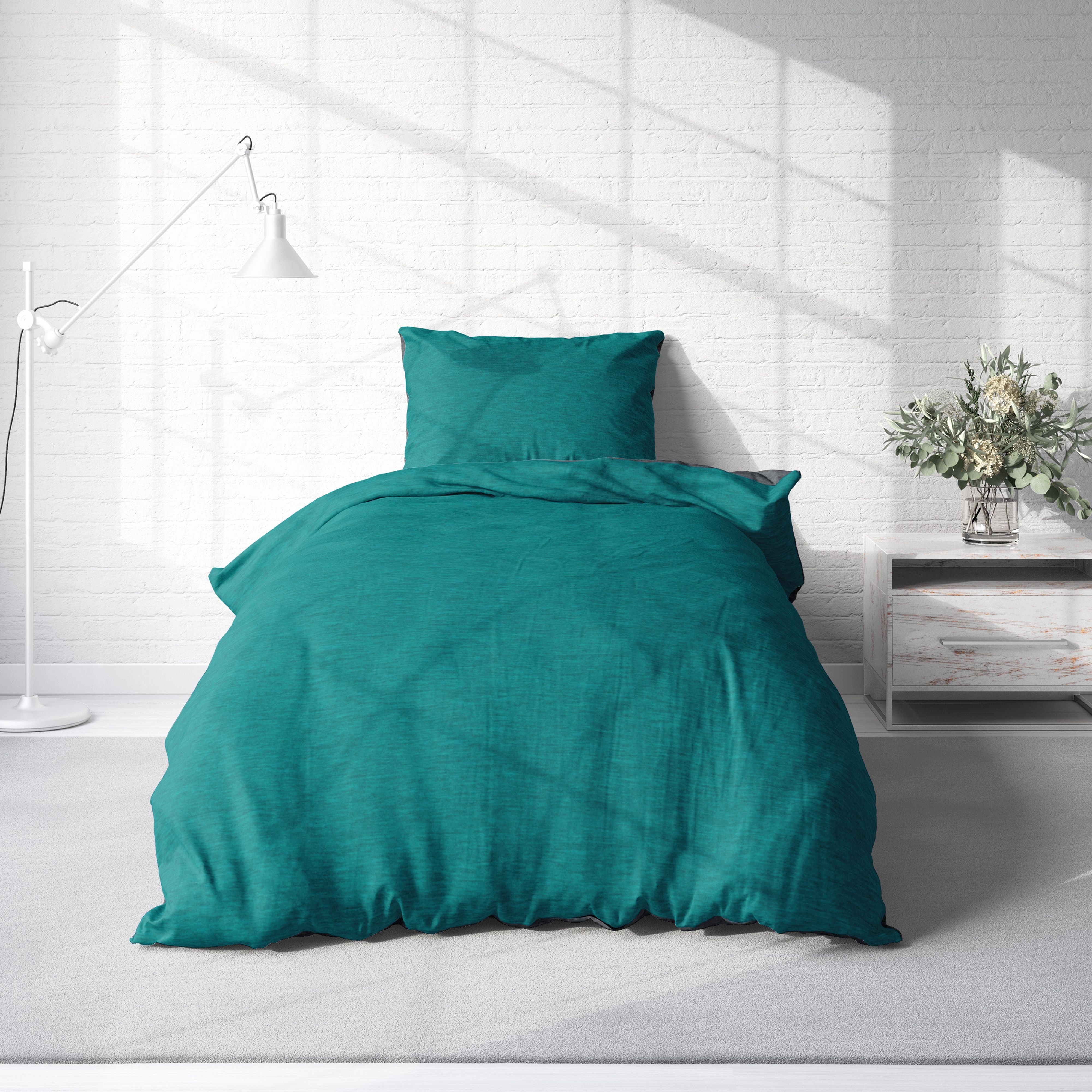 One Home Bettwäsche Wende Melange, Flanell, 2 teilig, meliert, Baumwolle kuschelig warm weich Biber Winter – Bild 2 von 5