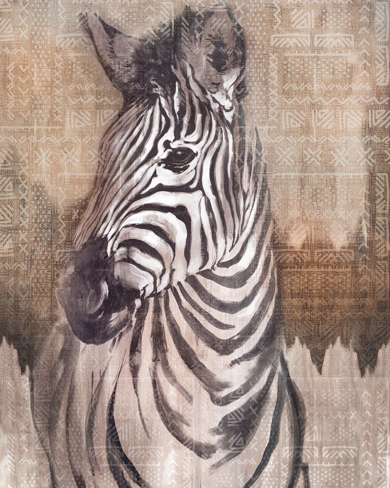 Komar Vliestapete Digitaldruck Vlies - Zebra - Größe 200 x 250 cm, glatt, bedruckt, Wohnzimmer, Schlafzimmer