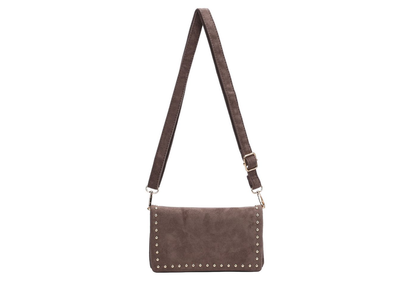 MIRROSI Umhängetasche Damen Wildleder-Optik kleine Crossbody Bag mit Nieten (verstellbarem Schulterriemen, ca. 13 x 3,5 x 20 cm), Kleine Tasche, Schultertasche für jeden Anlass