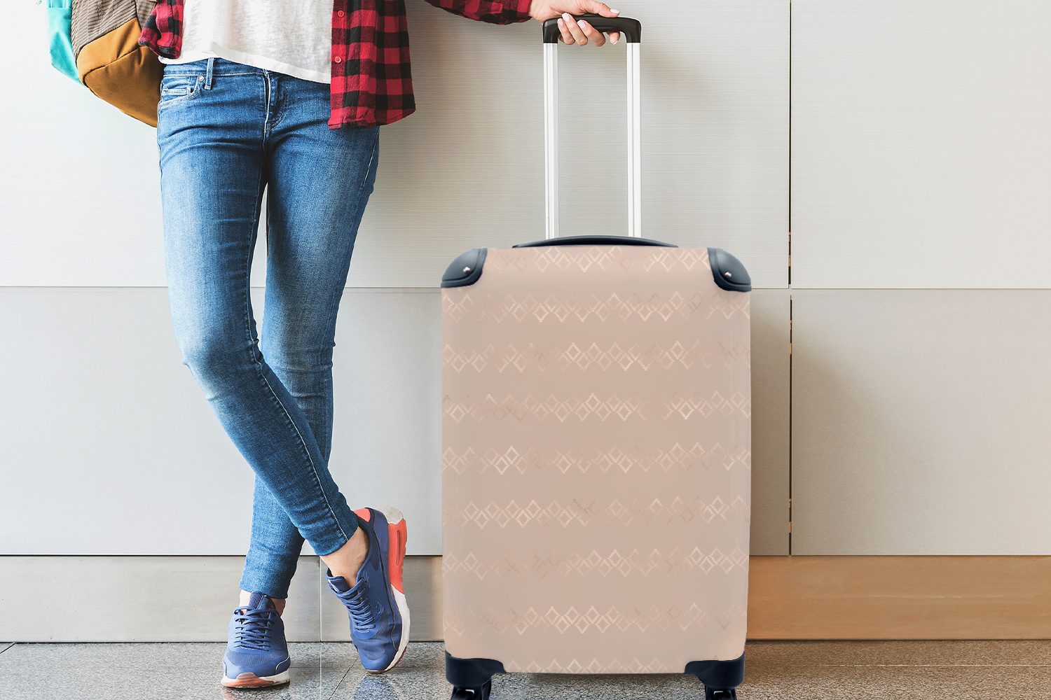 MuchoWow Handgepäckkoffer Muster - Luxus - Rosa Ferien, mit - 4 für Reisetasche Handgepäck Trolley, Reisekoffer Rollen, rollen, Kariert