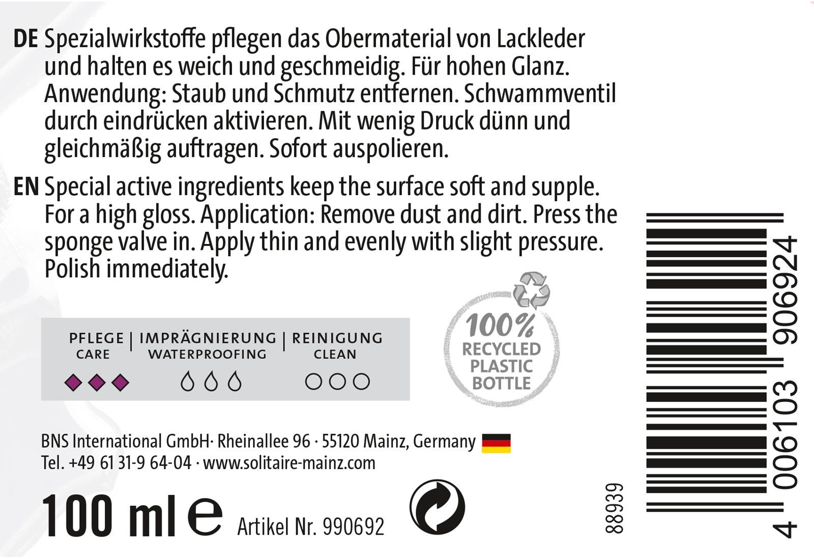 Oil Lederpflege Solitaire - Patent Lacklederpflege Leather
