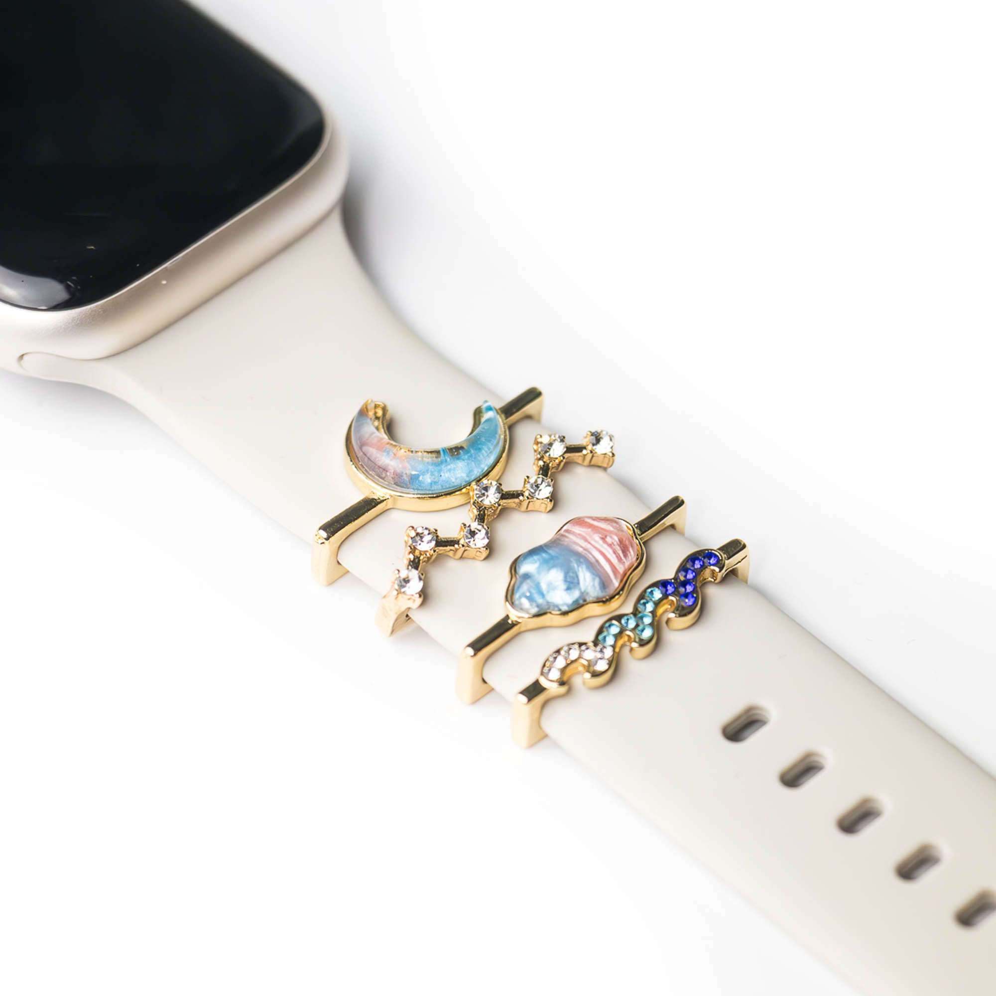 ARTVALL Smartwatch-Armband Apple Watch Charms Set 38/40/41mm & 42/44/45/49mm, Smartwatch Schmuck Mond Wolke Welle Bunt Gold