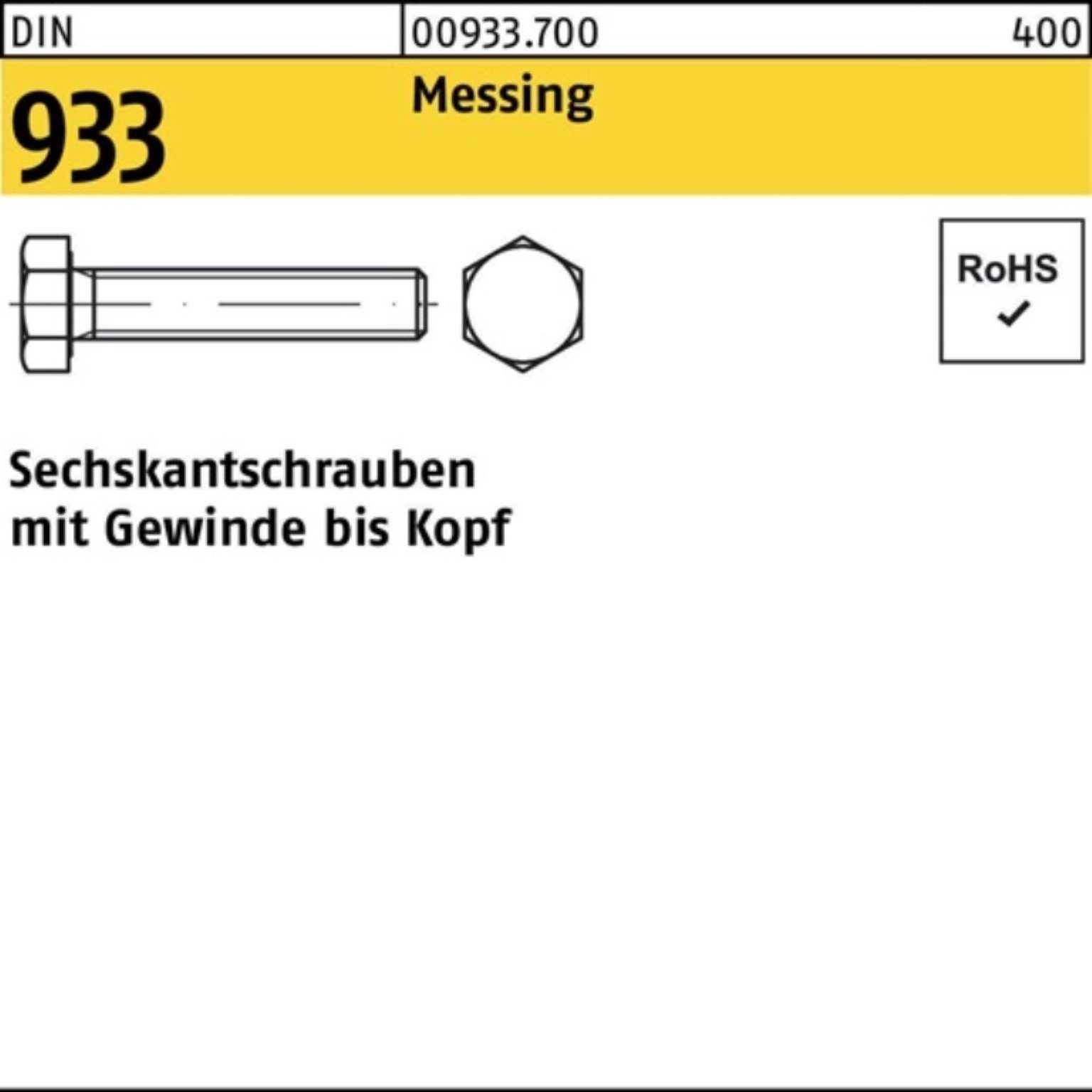 Reyher Sechskantschraube 100er Pack Sechskantschraube DIN 933 VG M5x 50 Messing 100 Stück DIN