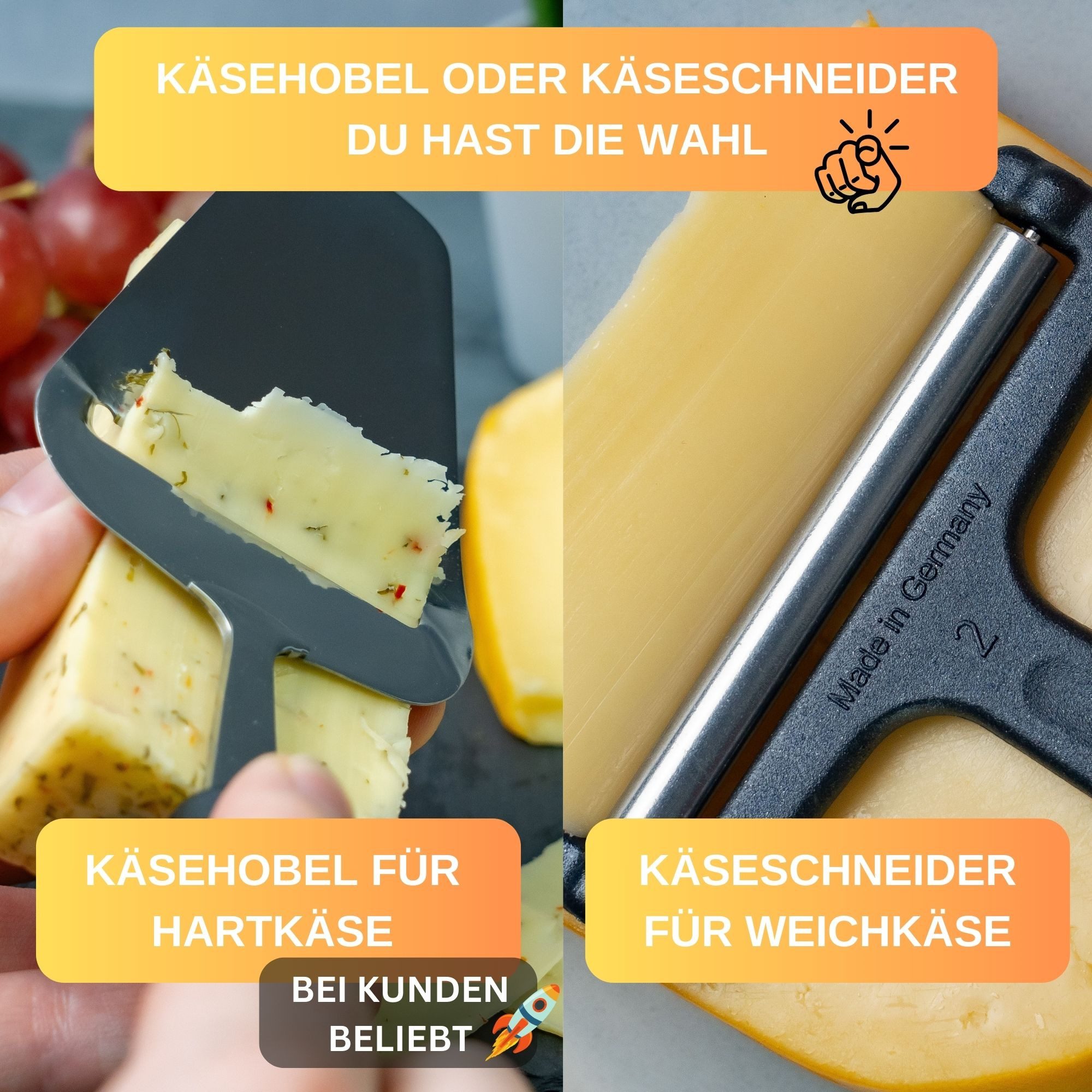 Thiru Käsemesser Käsehobel für diverse Käsesorten wie Edamer, Cheddar, Gouda, Made in Germany