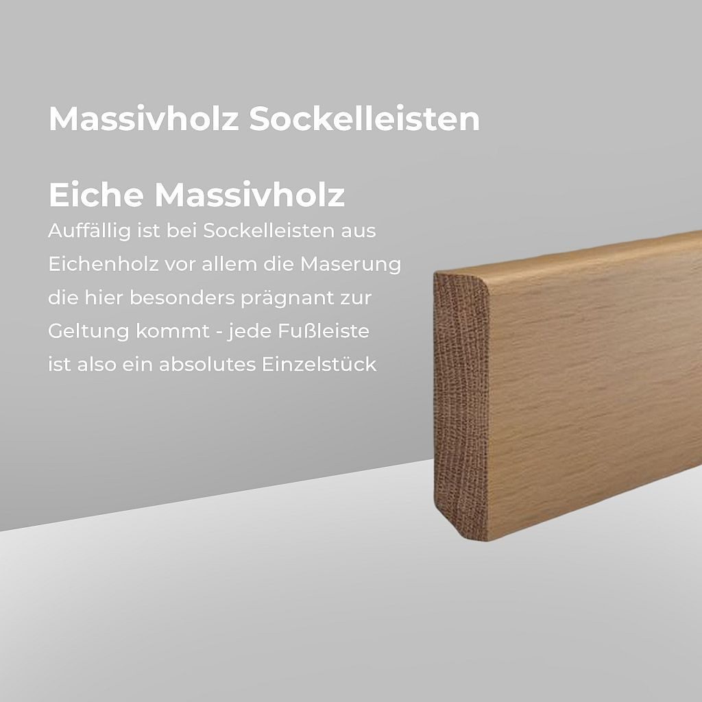 Südbrock Sockelleiste Massivholz Sockelleiste Etzhorn 20x80 Eiche unbehandelt, L: 240 cm, H: 8 cm, 1-St.