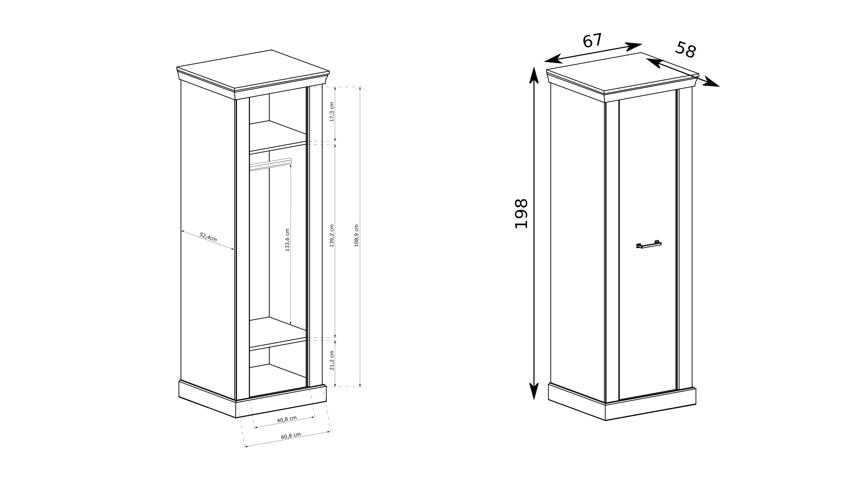 Masseno Drehtürenschrank DESIO 67 cm Kleiderschrank 1 Türen Schlafzimmerschrank Braun