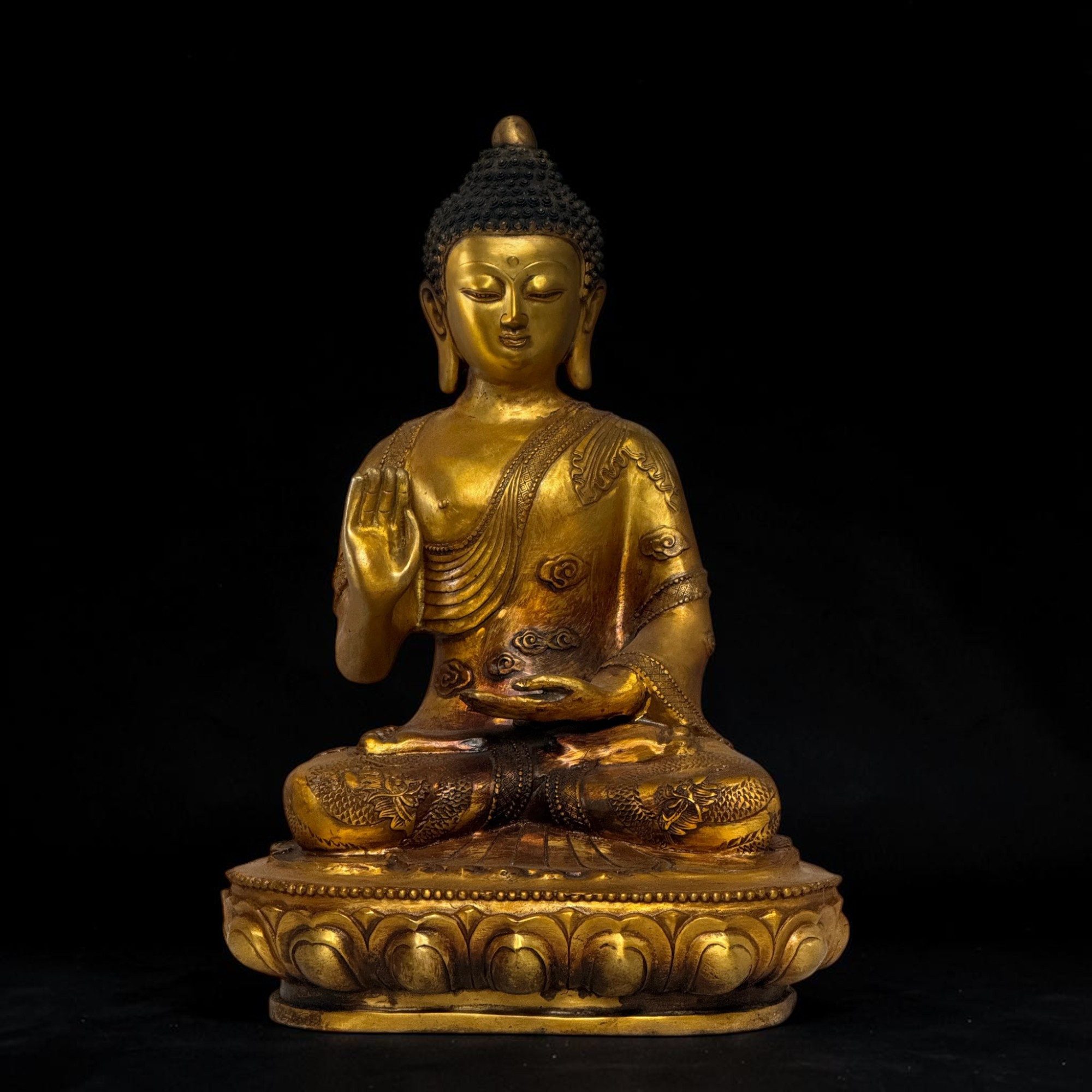 Asien LifeStyle Buddhafigur Bronze Buddha Figur Skulptur Schutzgeste Drachen 44 cm