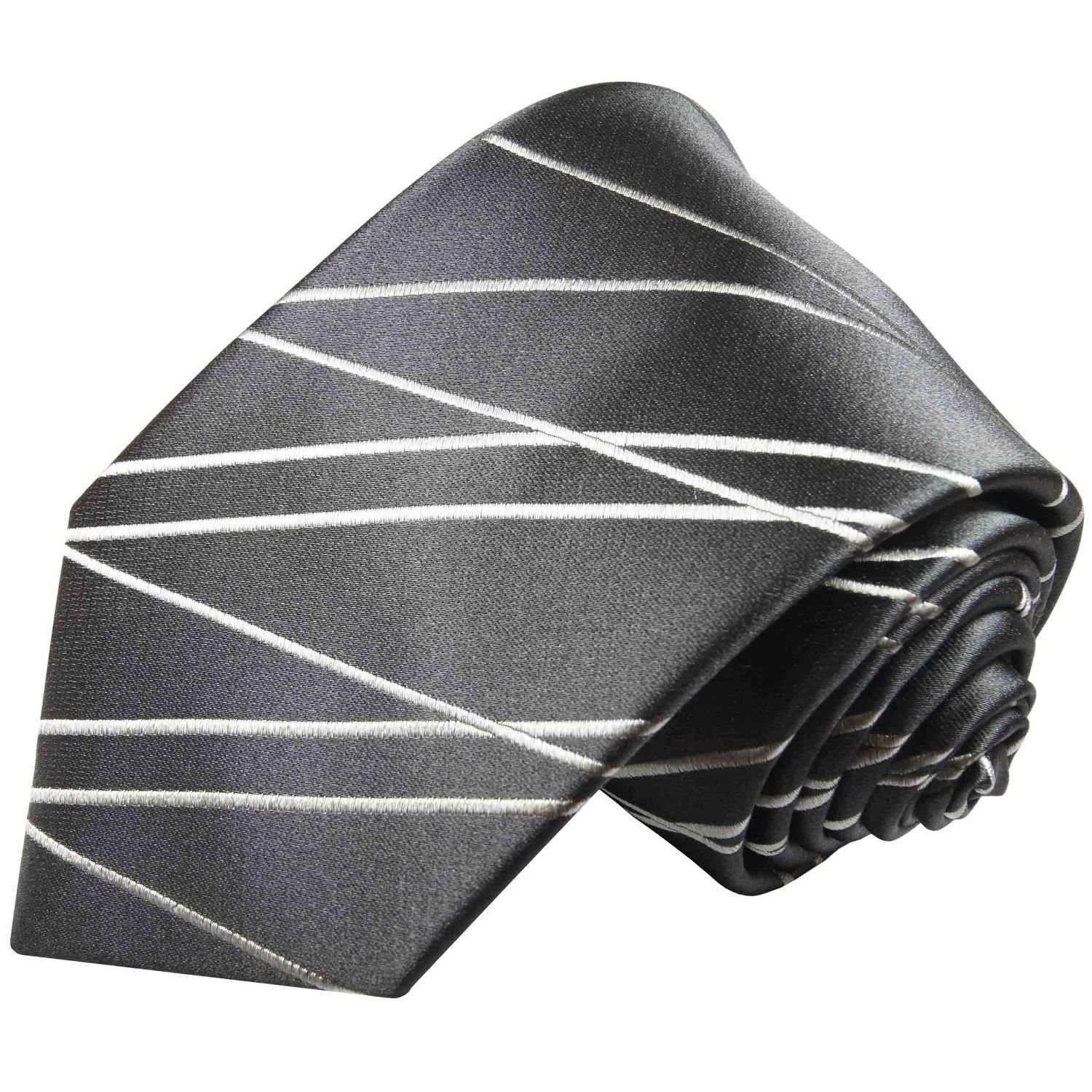 Paul Malone Krawatte Schmal silber grau 100% Schlips (6cm), gestreift Designer Seide Seidenkrawatte modern Herren 2097
