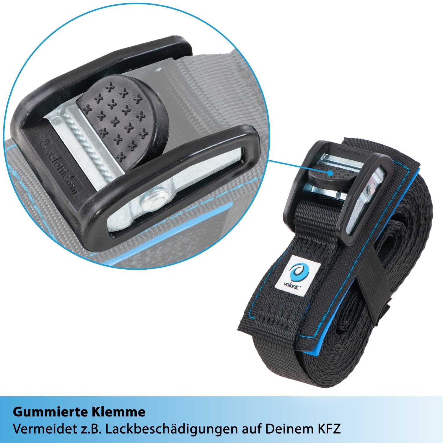 valonic Spanngurt Spanngurte Klemmschloss HD SG-002 ORCA Vater (2er Set, 2 Stück Klemmschlussgurt) Spanngurt für SUP Board oder Kajak