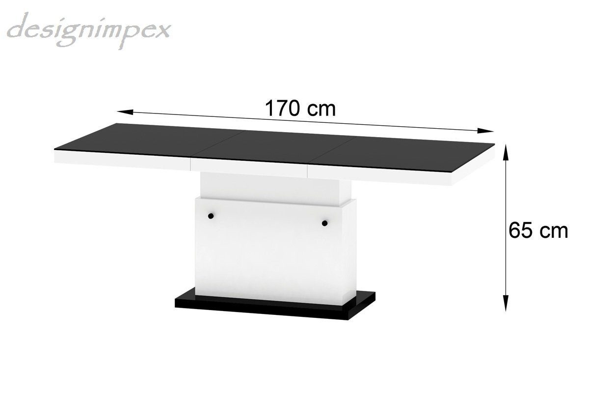 designimpex Couchtisch höhenverstellbar Lux Hochglanz Schwarz ausziehbar Matera Tisch H-333