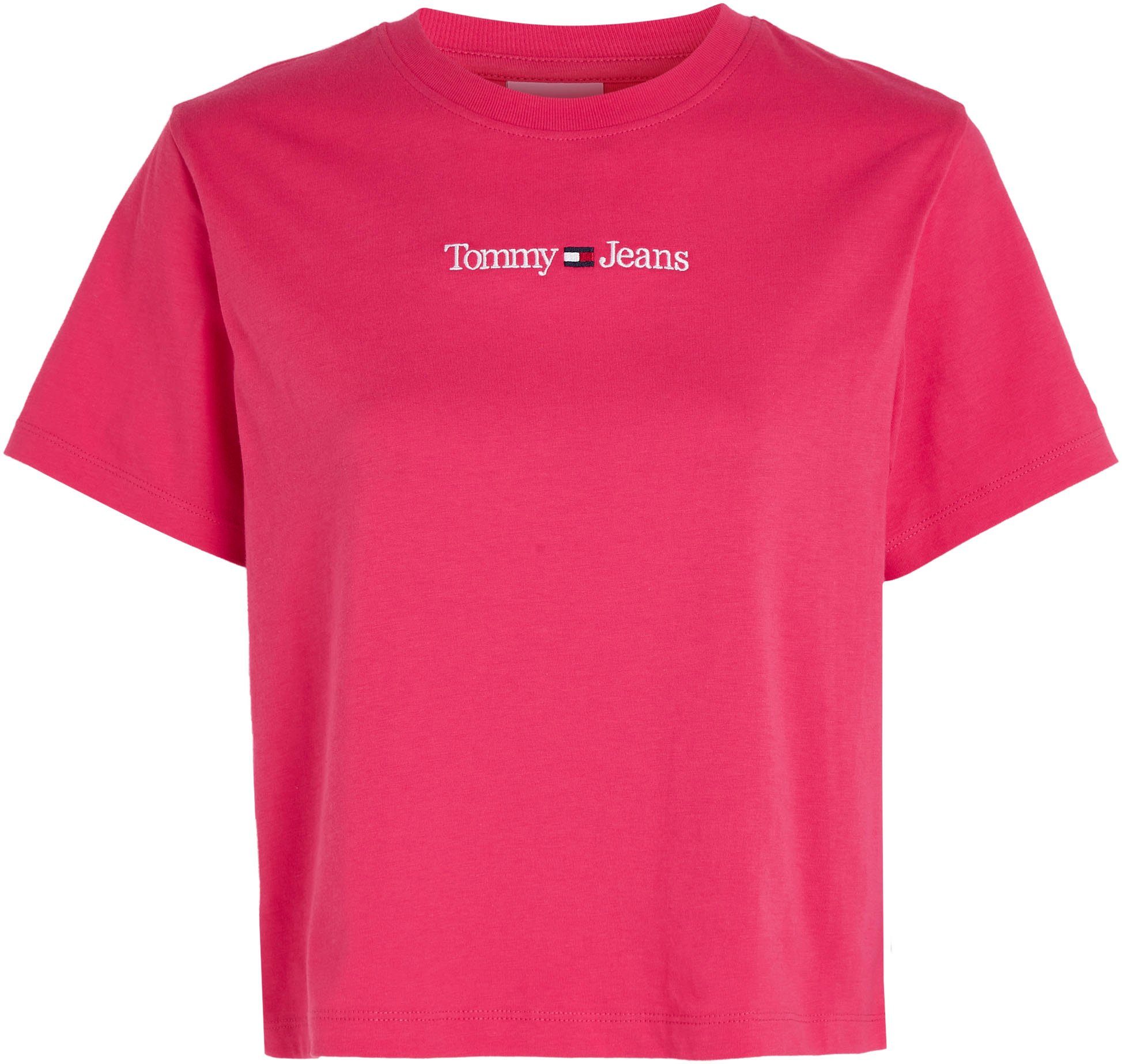 Tommy Jeans Kurzarmshirt TJW Jeans Tommy mit SERIF Logoschriftzug TEE Jewel-Pink LINEAR CLS Linear