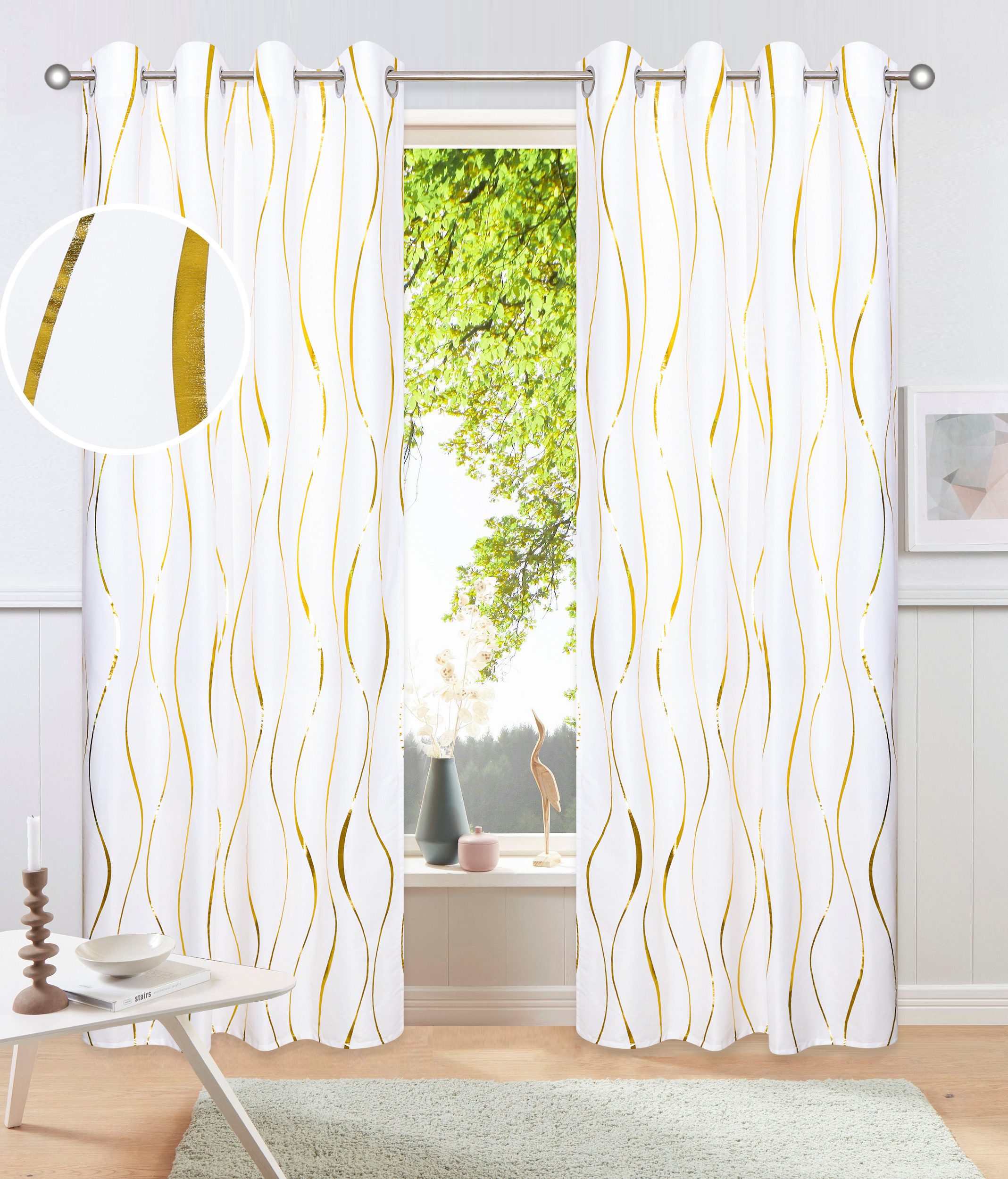 OTTO home Gardine Quinnton (2 St), Ösen, blickdicht, Polyester, Blickdicht, 2er-Set, Ösen- Aufhängung, Metallic-Akzente