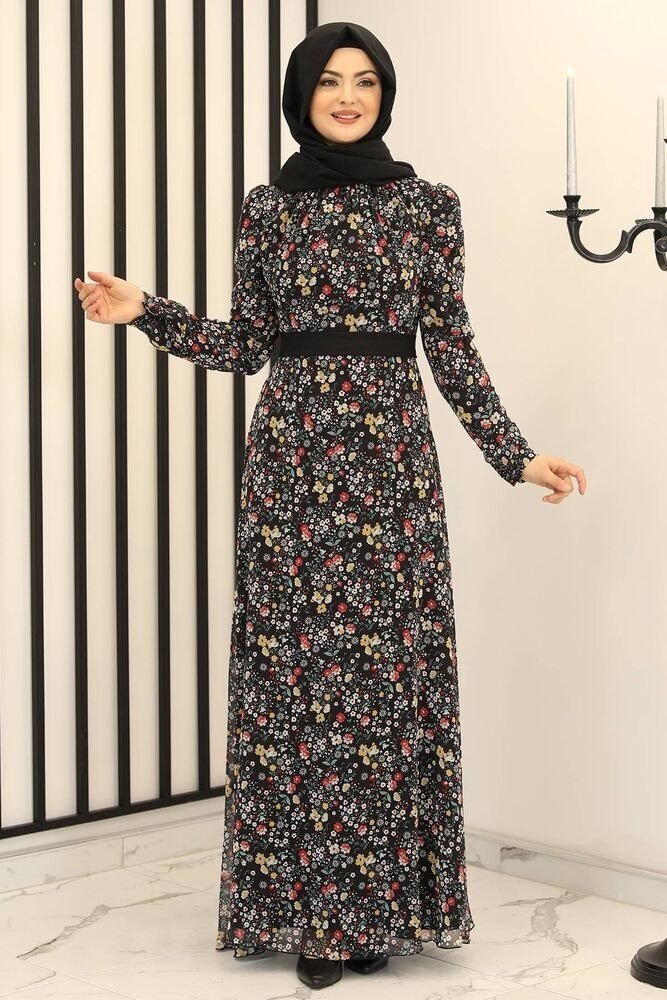 Modavitrini Chiffonkleid Damen Kleid Geblümtes Abendkleid Hijab Mode Maxikleid