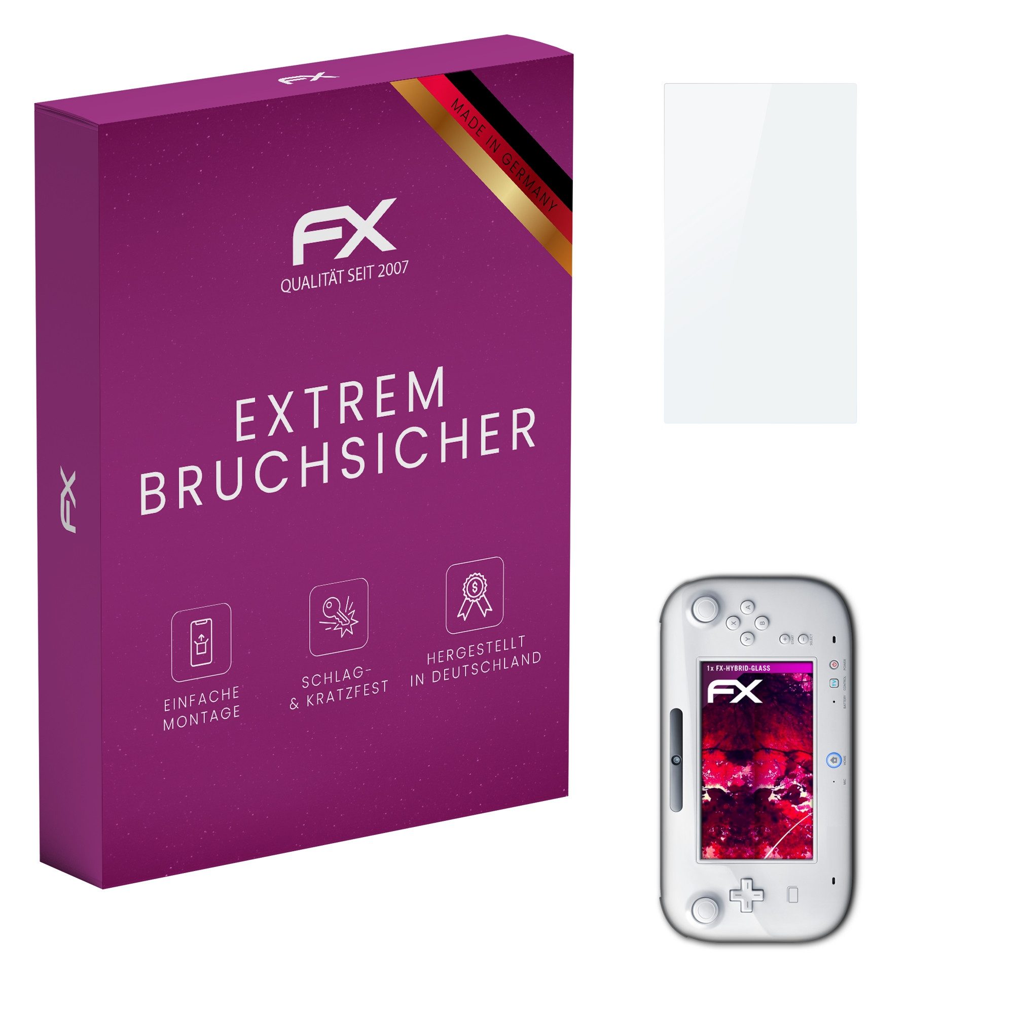 atFoliX Schutzfolie Panzerglasfolie für Nintendo Wii U GamePad, Ultradünn und superhart
