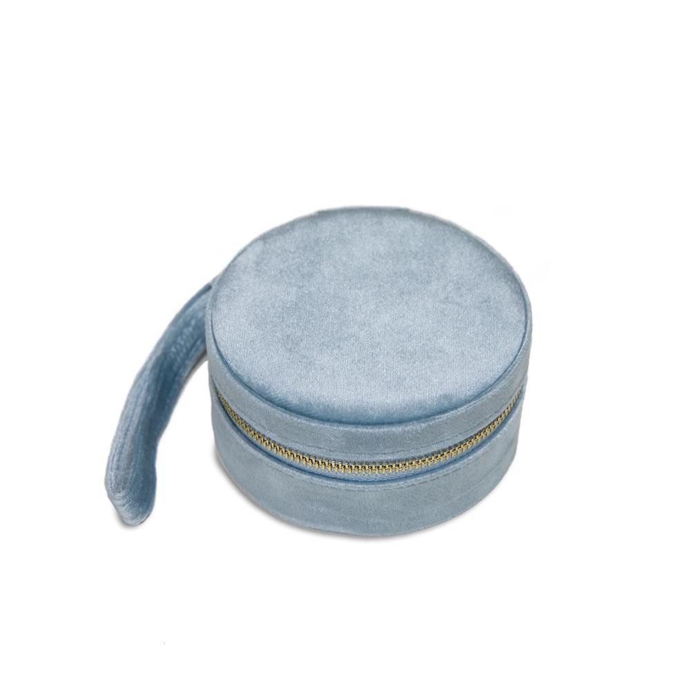 JEWLIX Schmucketui Rund aus eisblauem Samt mit goldenem Reisverschluss GET0046