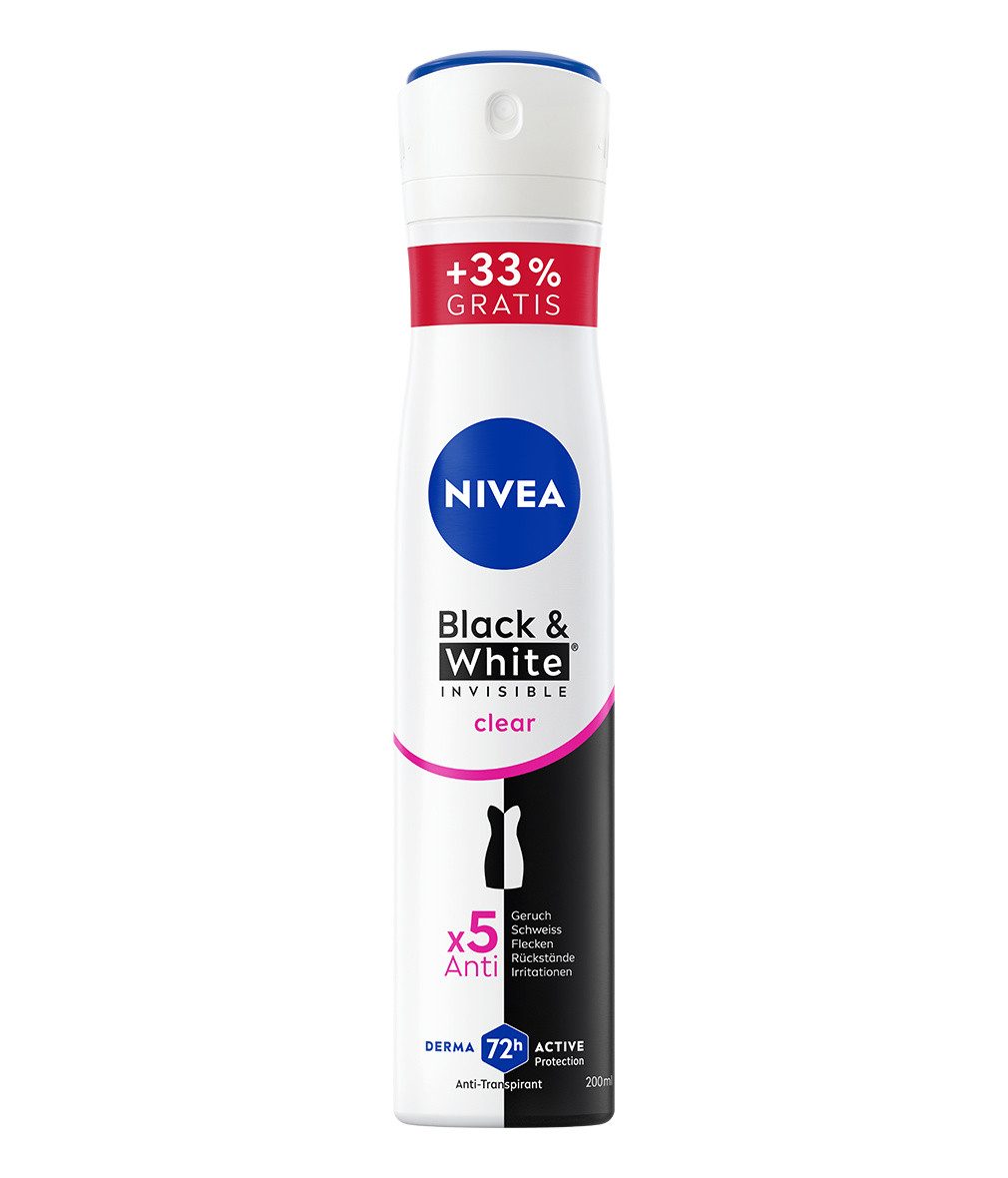 Nivea Deo-Spray Black & White Invisible Clear XL 6x200ml 72-Stunden-Antitranspirant, Set, 6-tlg., Ohne Ethylalkohol – Bild 2 von 3