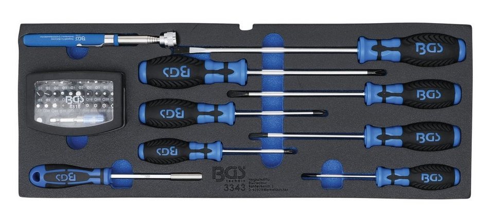 BGS technic Werkzeugset BGS 3343 Werkzeugeinlage Schaumeinlage  Schraubendreher Bitsatz Magnetheber für BGS 3312 & 3318 41 teilig, (41-St),  Schaumeinlage