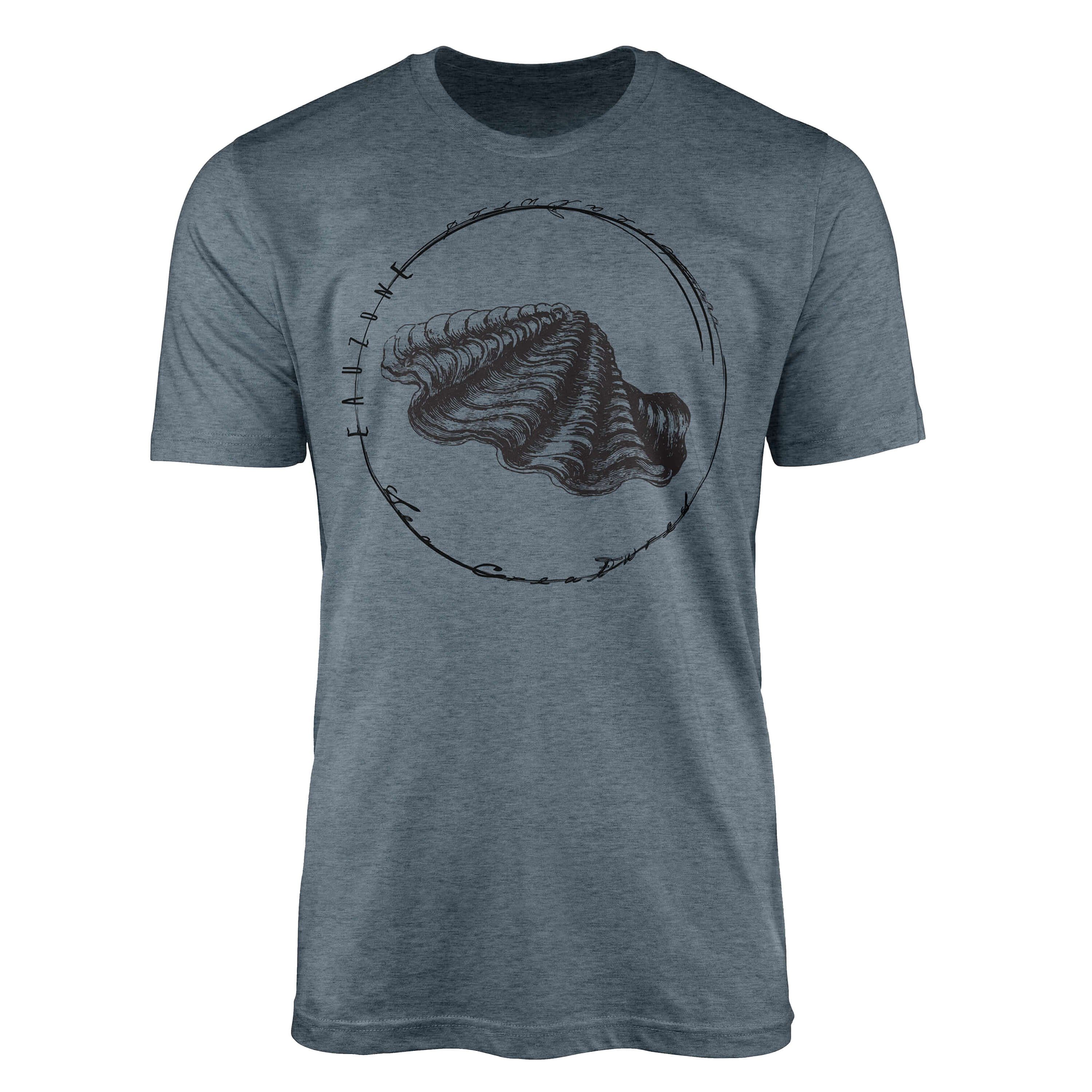 Sinus Art sportlicher - T-Shirt Schnitt Creatures, feine Indigo Tiefsee und Sea Struktur / Fische 088 Serie: T-Shirt Sea