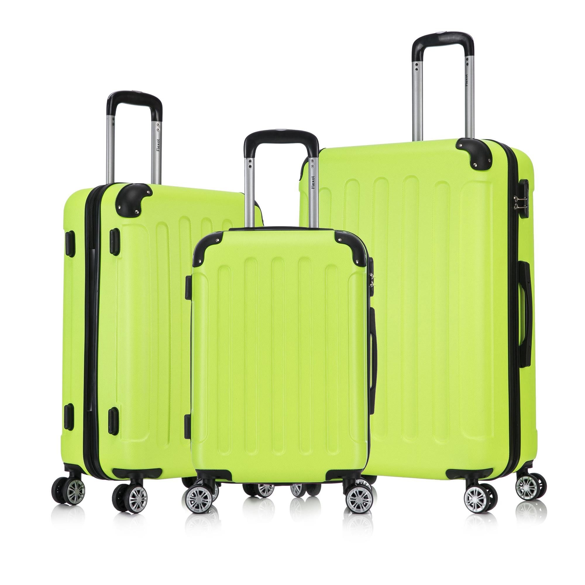 Flexot Hartschalen-Trolley F-2045 Kofferset, 360° Rollen, robuster Reisekoffer, Bordcase, 4 Rollen, Robuster und moderner Koffer mit vier 360° Rollen und Zahlenschloss