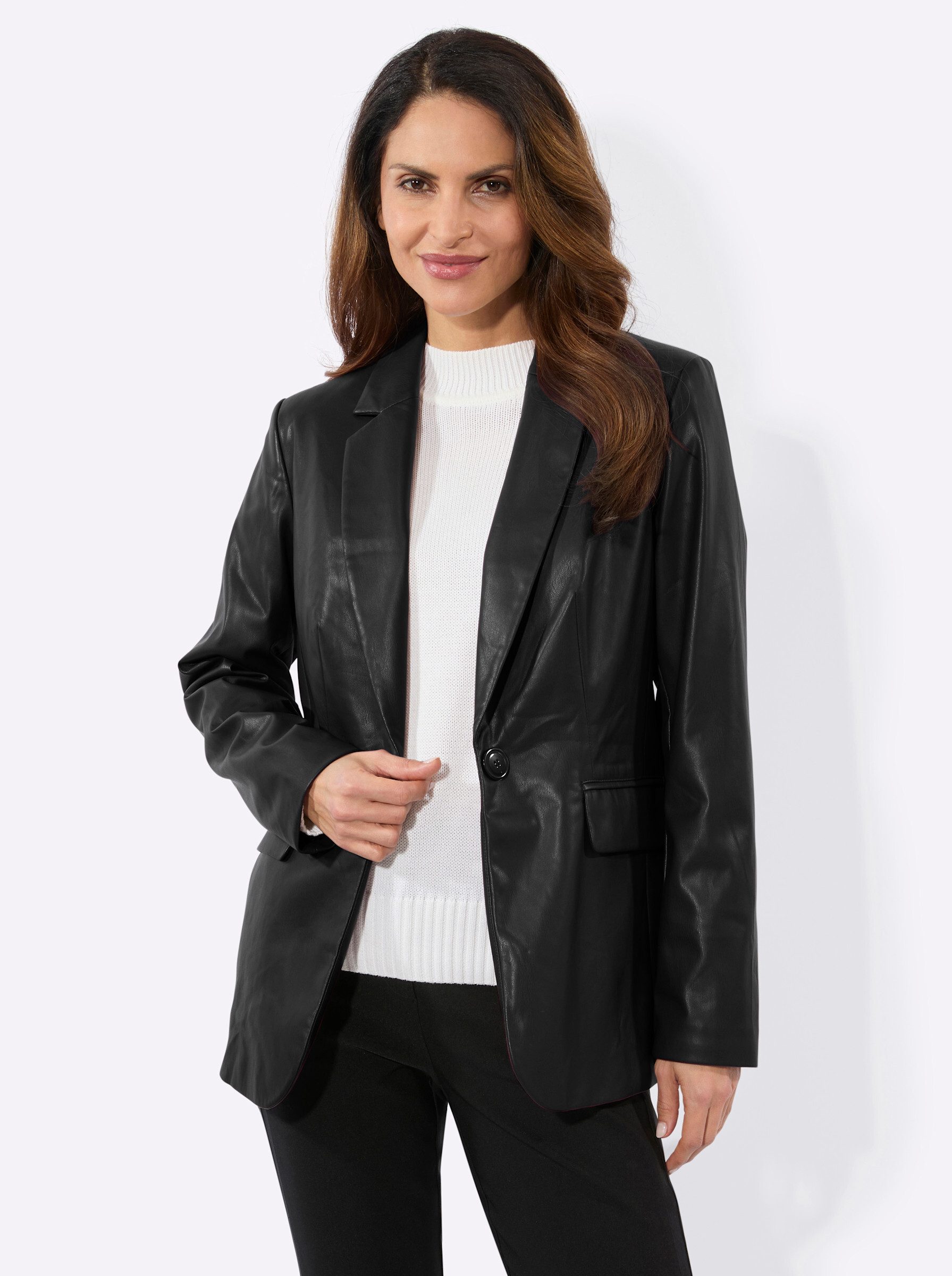 Blusenblazer Lederimitat-Blazer Langarm