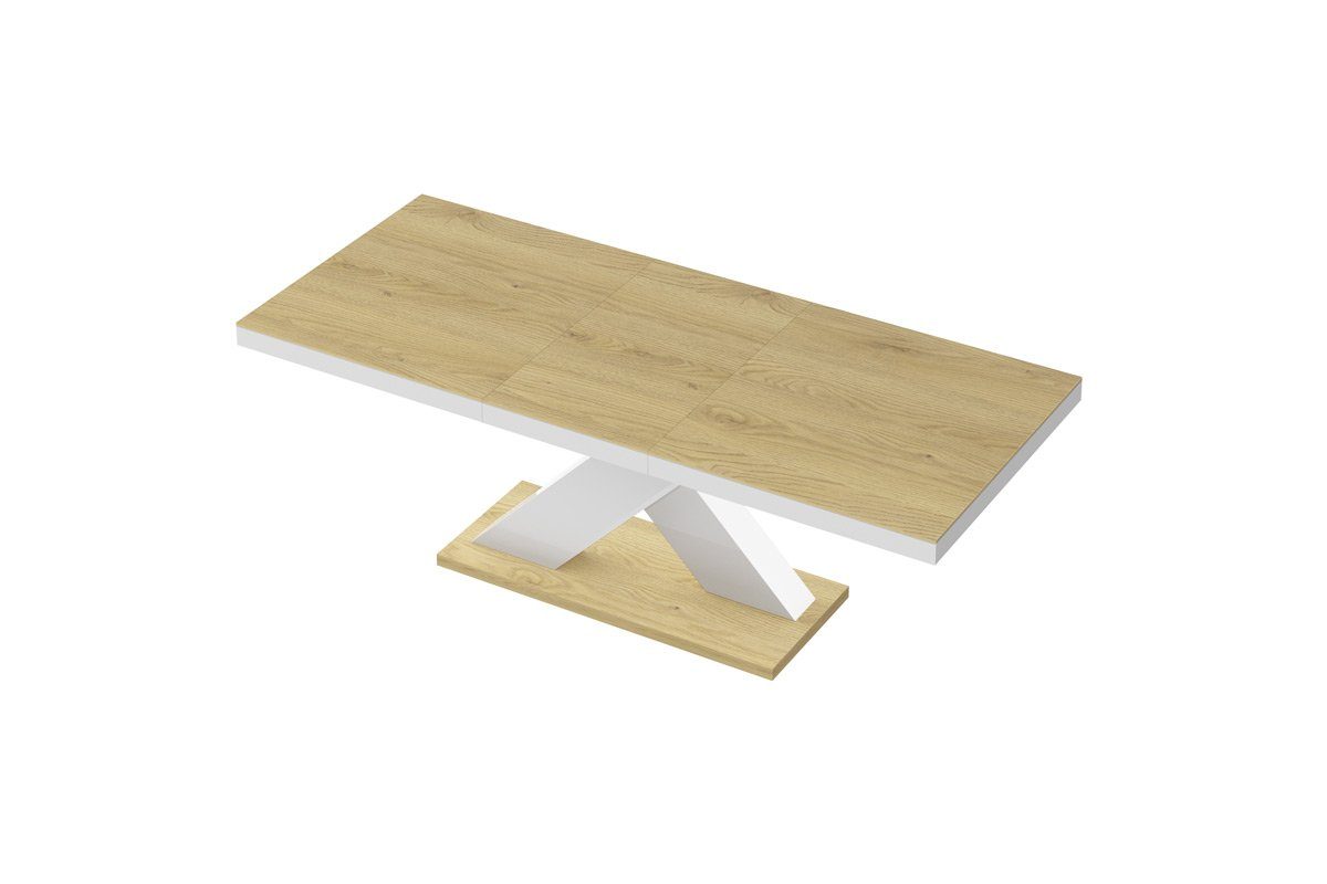 designimpex Esstisch Design Tisch HE-888 Eiche Natur - Weiß Hochglanz ausziehbar 160-210 cm