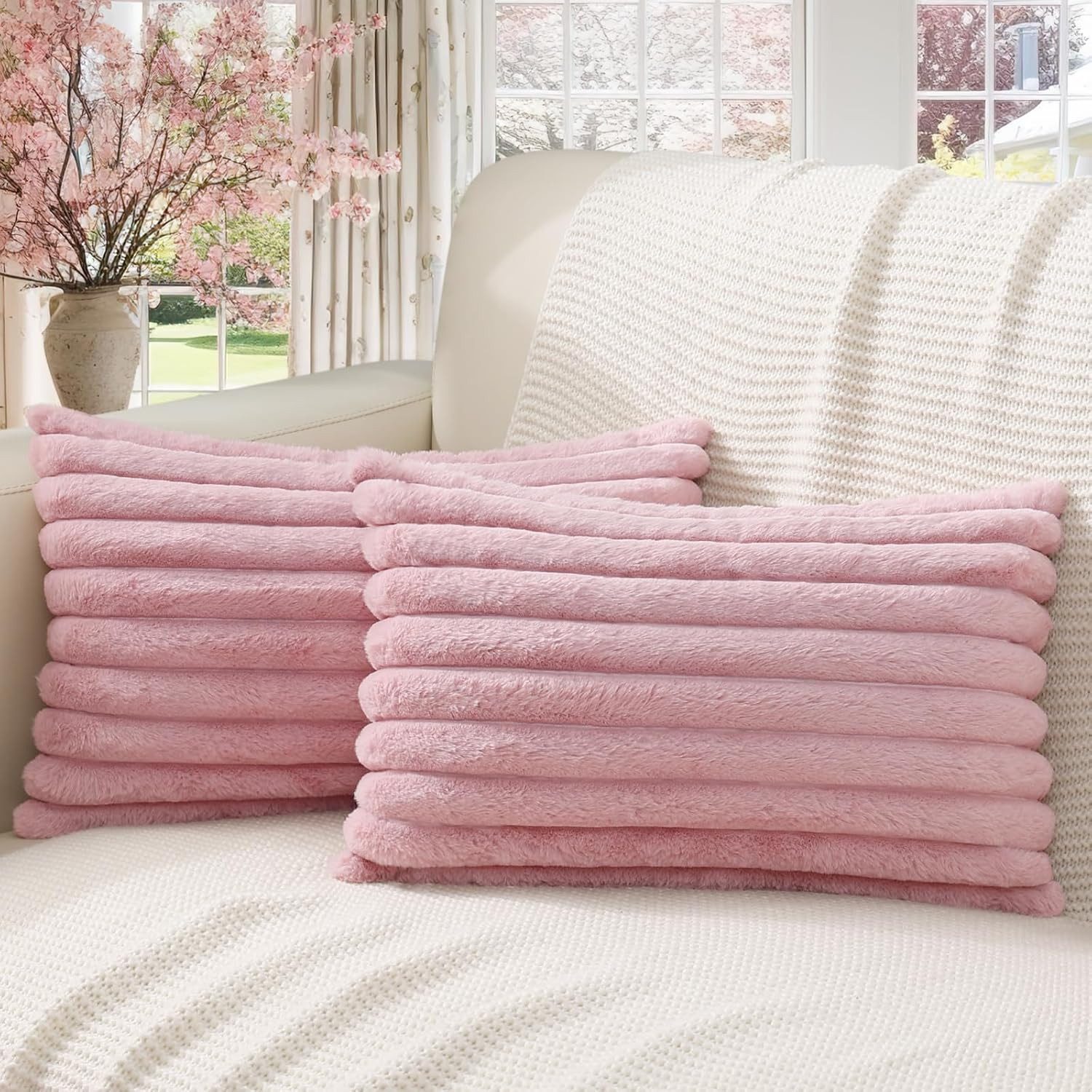 OKWISH Kissenbezüge 2er Set Flauschig Plüsch Deko Dekokissen Sofakissen Zierkissenbezüge, (2 Stück), 30x50 cm Sofakissen Couchkissen Bezug Sofa Schlafzimmer Reißverschluss