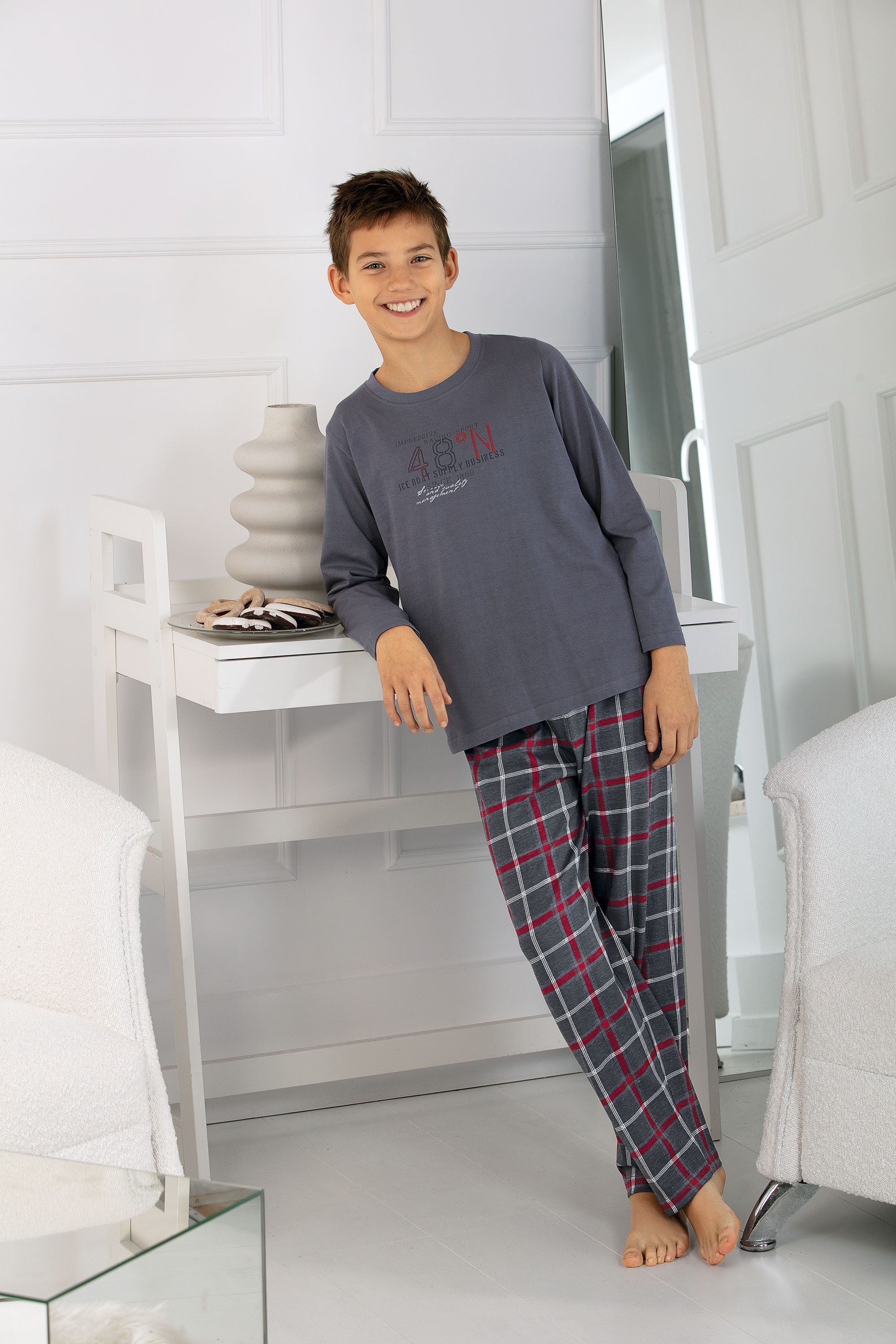 Comte Schlafanzug Iceberg Buddies (Set, 2 tlg., 2-teilig) Jungen Pyjama lang Langarm Baumwolle Karo Winter