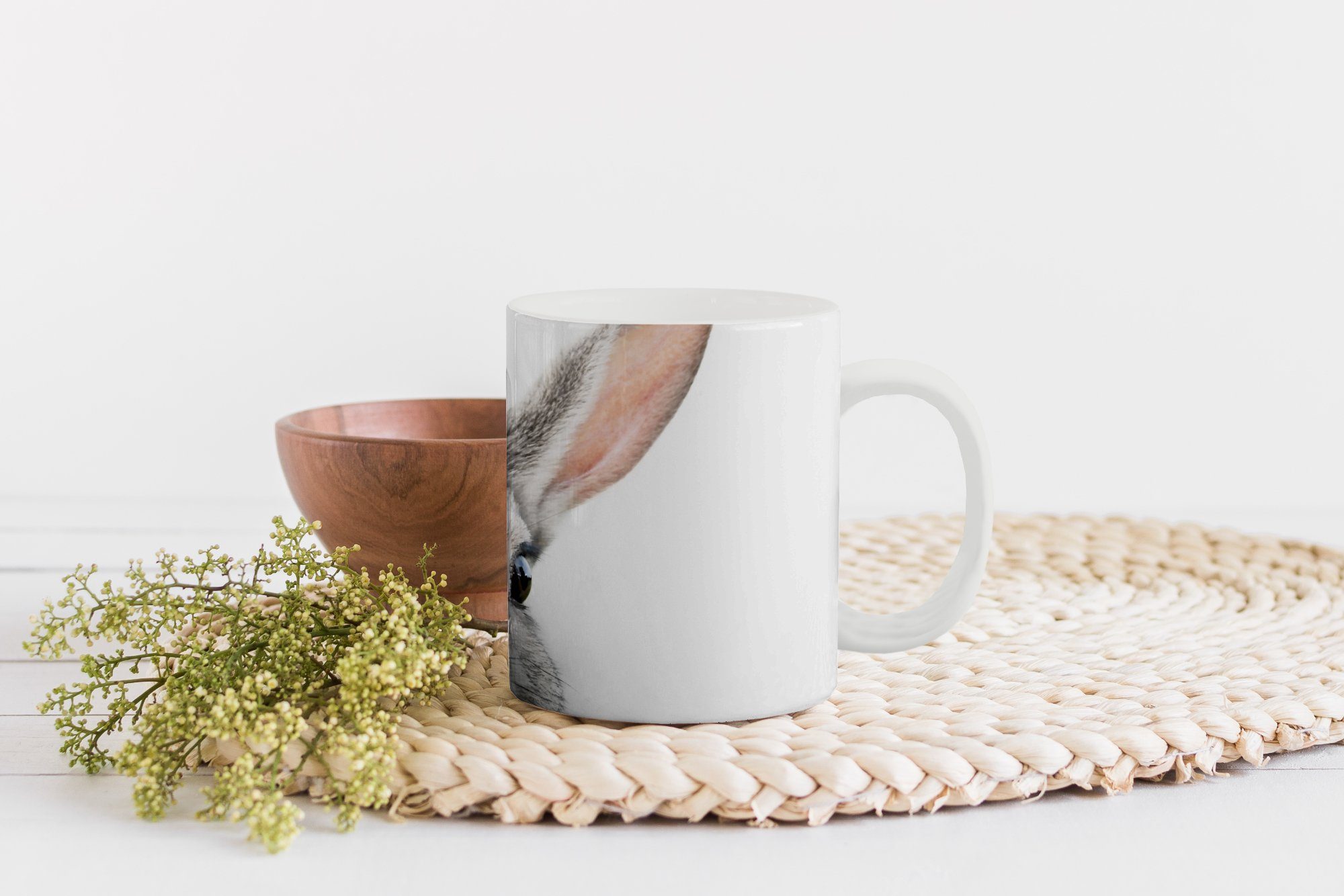 MuchoWow - Weiß, Becher, - Teetasse, Tasse Natur Keramik, Kaninchen Tiere - Teetasse, Kaffeetassen, Geschenk