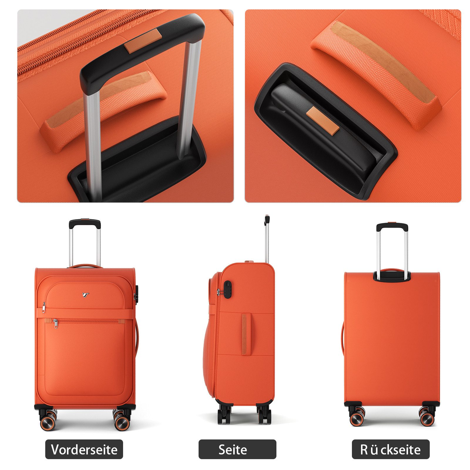 Verage Koffer Weichschalenkoffer, Leicht Reisekoffer mit Zahlenschloss, 4 Rollen, Stoffkoffer, Handgepäck/Set 3-teilig, 56/66/76cm,47/77/109L