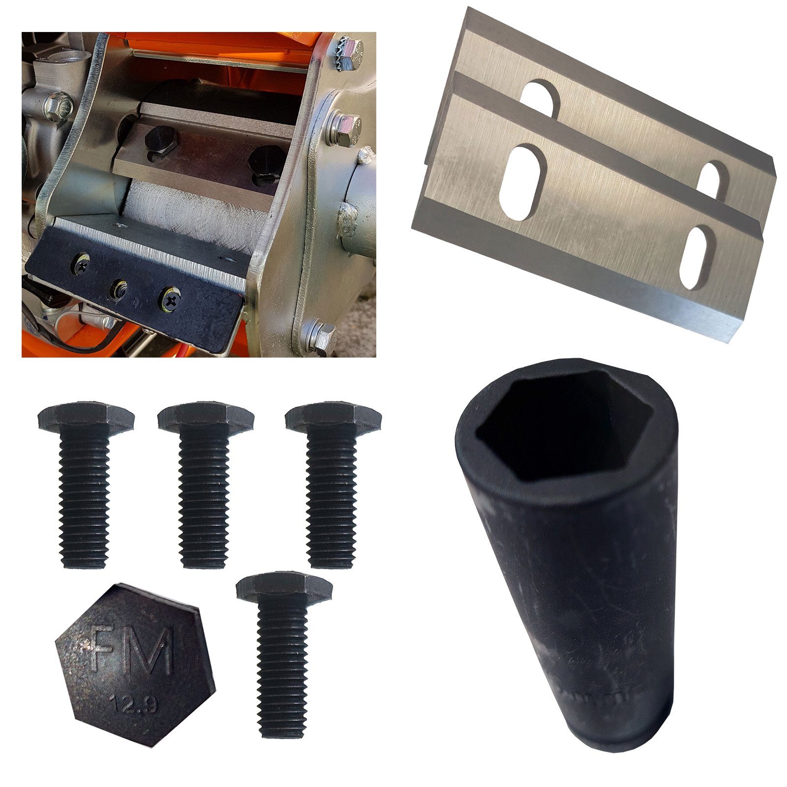 ECI Tools Häckslermesser Messer Montage-Kit 3tlg. für FM4DDE FM6DD und FM6DDES (2 Wende-Messer