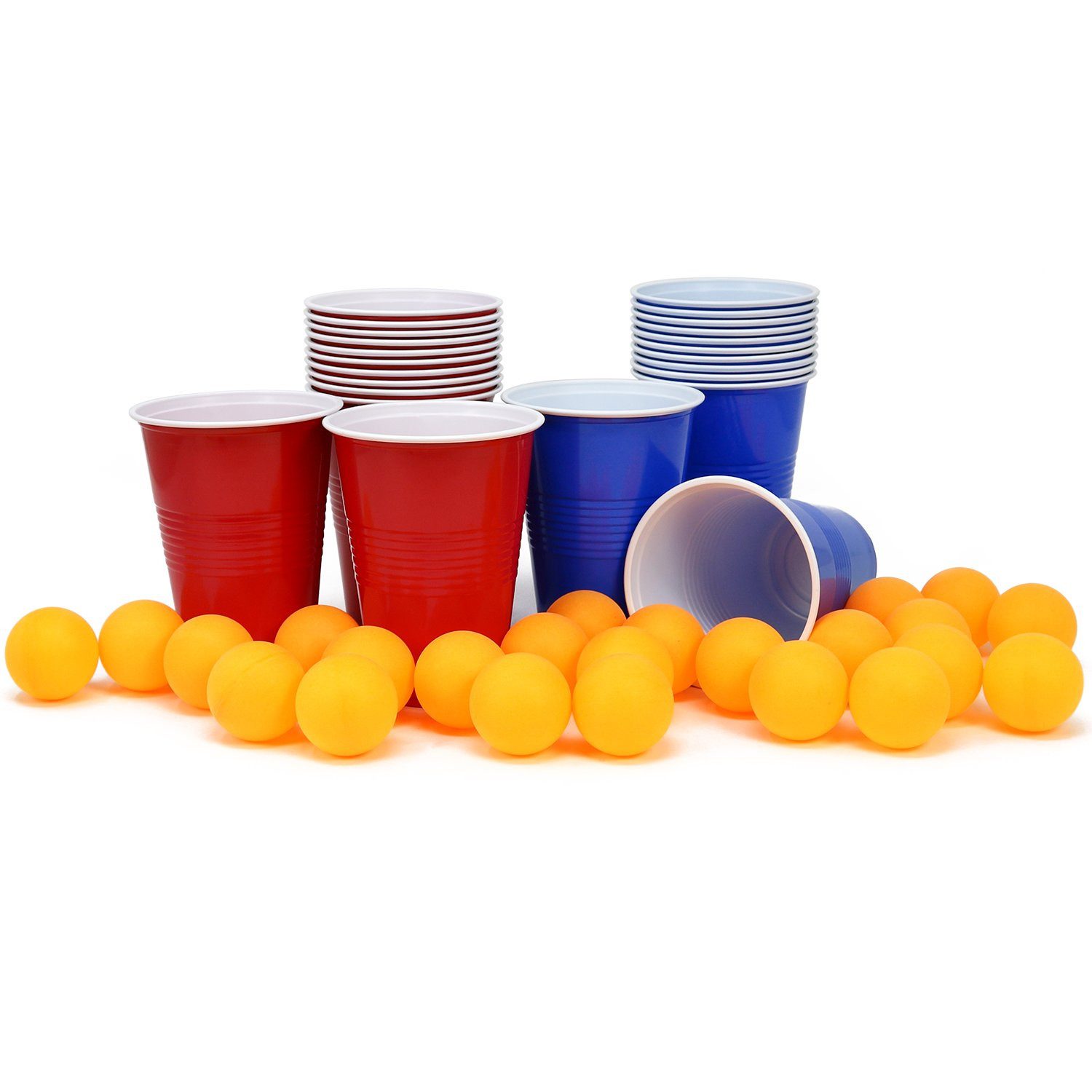 com-four Spiel Bier Pong Set, Bier Pong Trinkspiel, Trinkspiel mit 24 Bechern und 24 Bäll