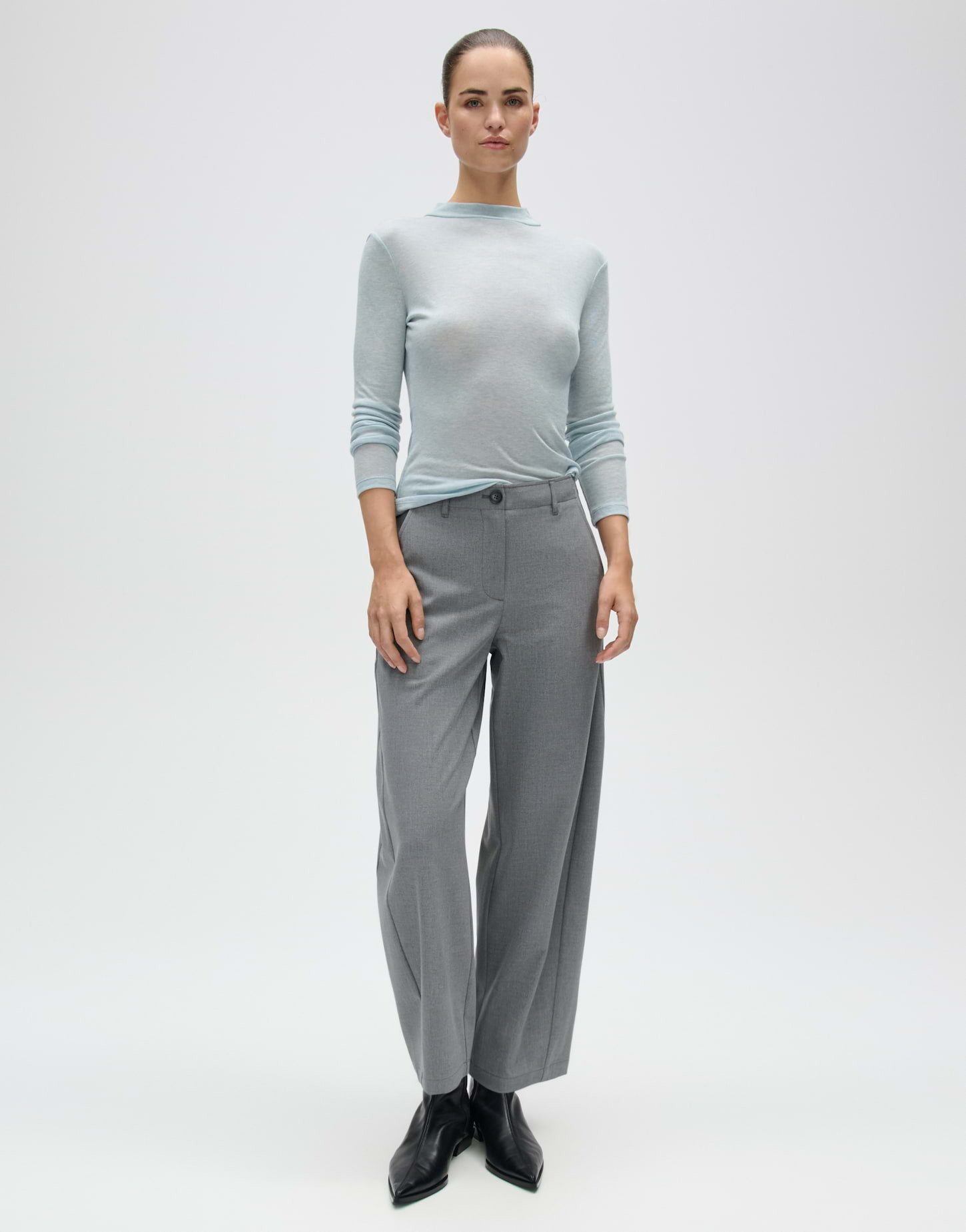 OPUS Langarmshirt Sewolli aus Jersey mit Rippstruktur Figurbetonte Silhouette mit Stehkragen und feiner Rippstruktur – Bild 5 von 5