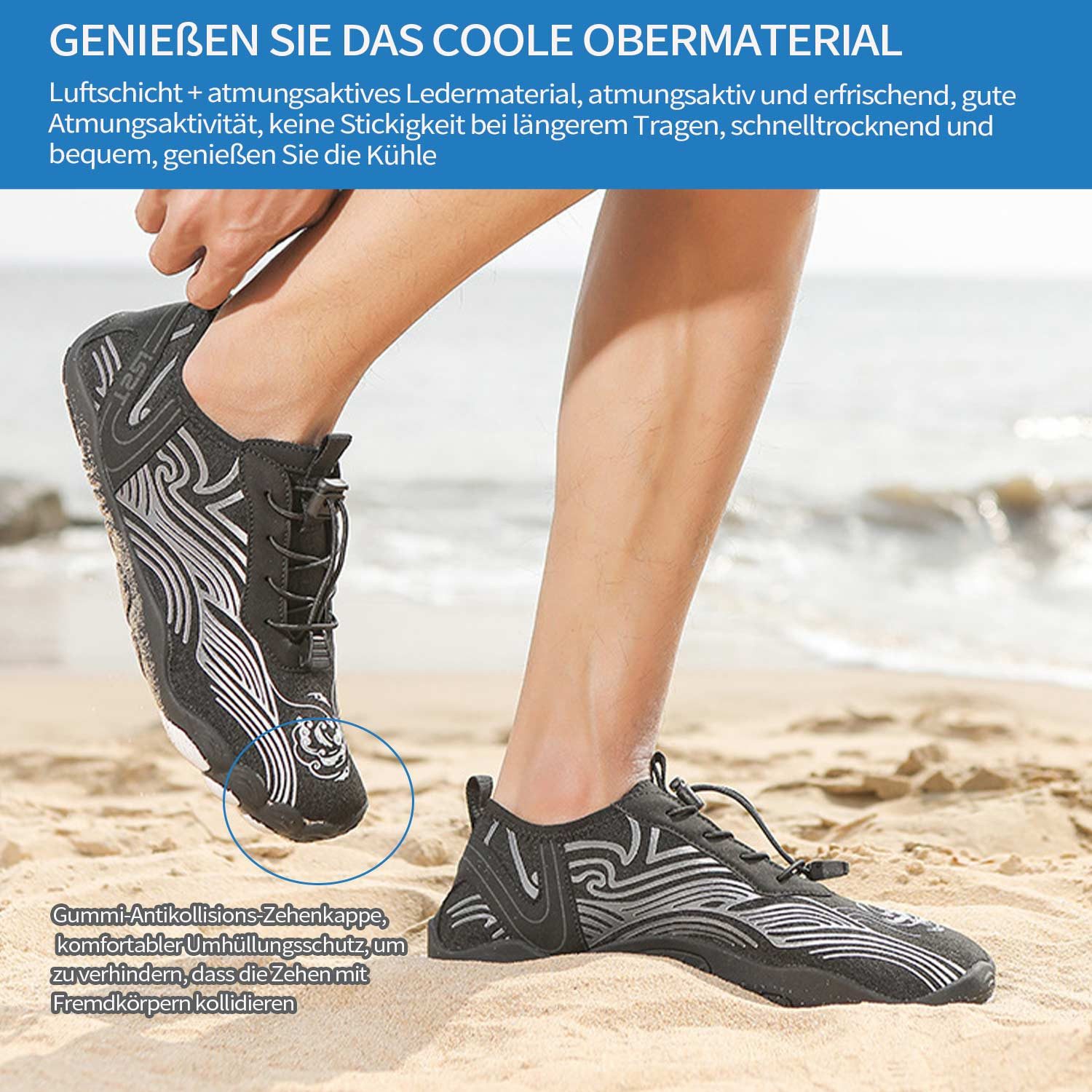 Refttenw Unisex Zehenschuhe SchnellTrocknend Wasserschuhe Surfschuhe Aquaschuhe Barfußschuh Weich Leicht Atmungsaktiv Rutschfeste Badeschuh