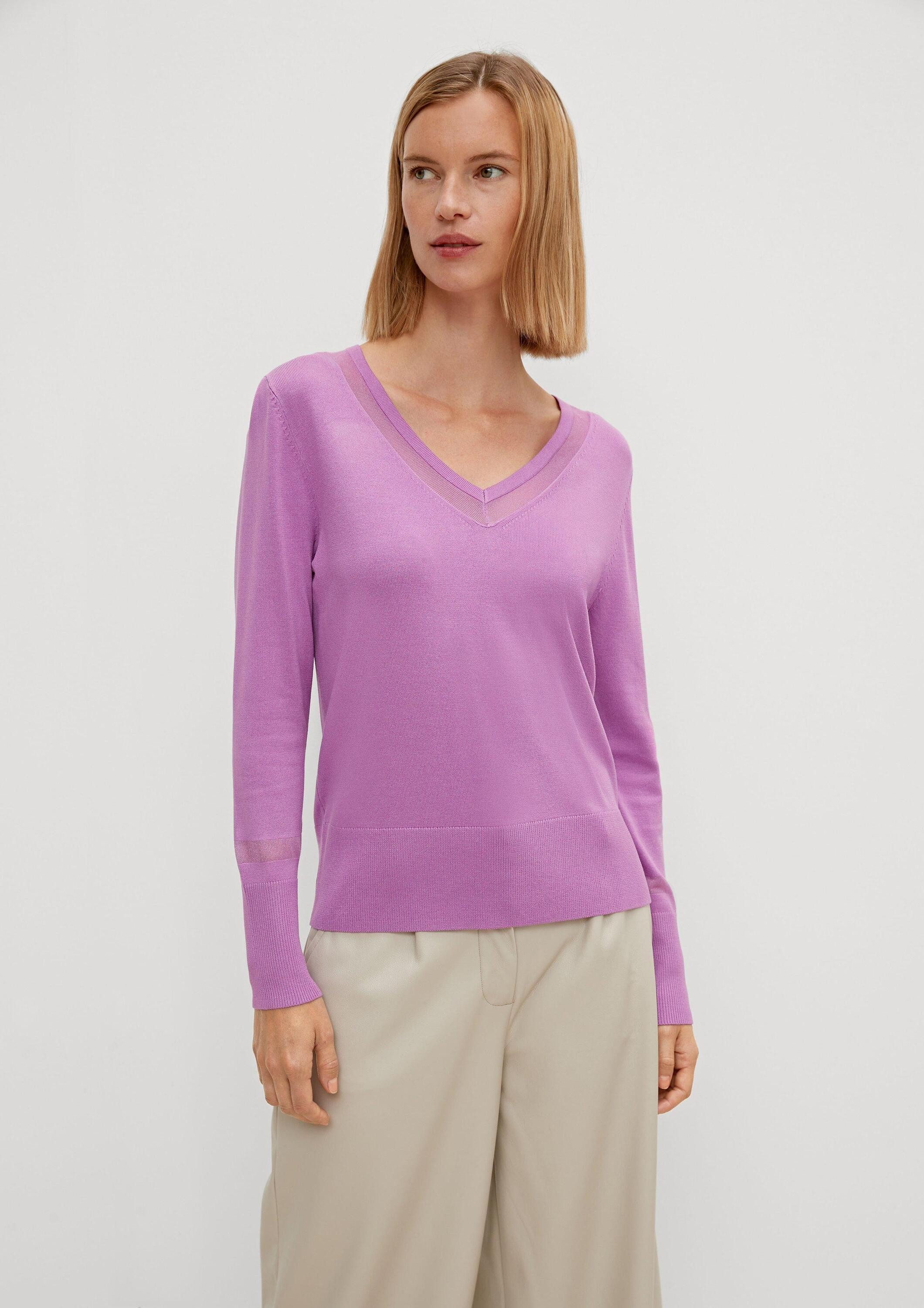 comma Longpullover Strickpullover Pulli mit semitransparenter Blende