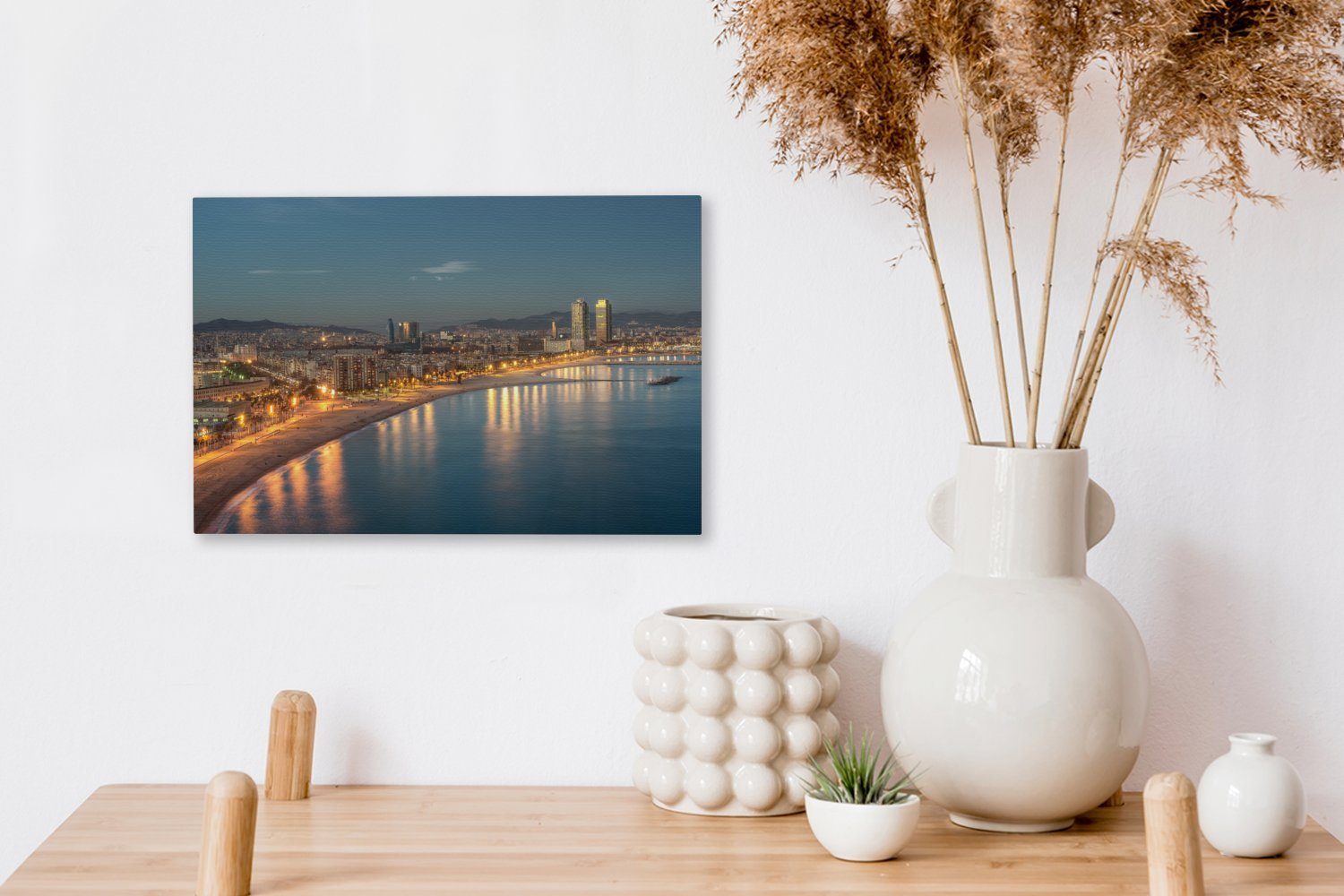 (1 30x20 Barcelona - OneMillionCanvasses® Wanddeko, Wandbild cm Spanien, St), - Leinwandbilder, Aufhängefertig, Strand Leinwandbild