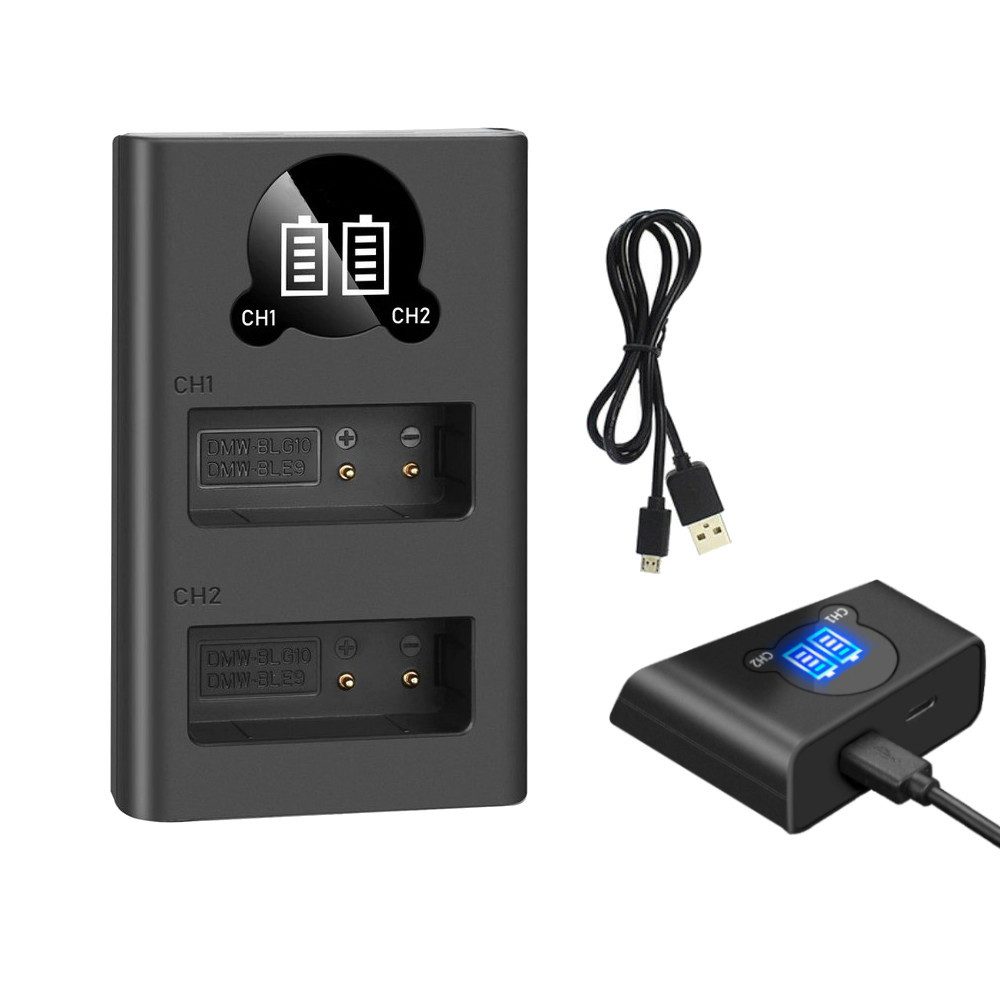 Trade-Shop Dual Lader passend für Panasonic DMW-BLG10 DMW-BLG10E LX100 GX7 GF3C Kamera-Ladegerät (mit Micro-USB und USB-C Anschluss)