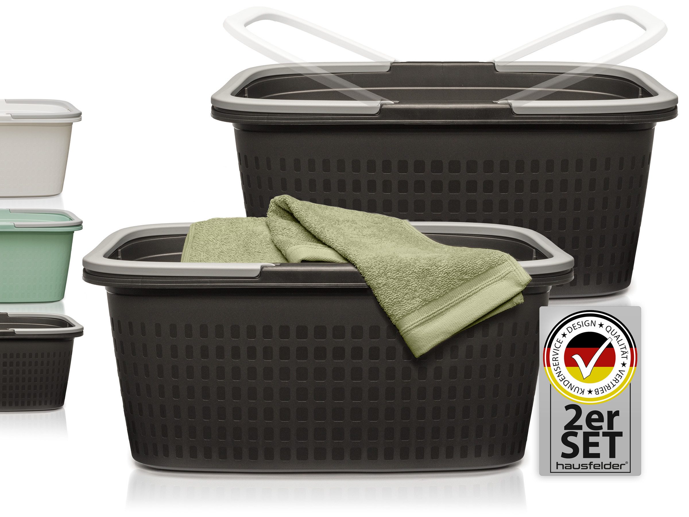 Hausfelder Wäschekorb Wäschewanne 58x37x25cm (Anthrazit-Schwarz, 2 Wannen 3 günstig online kaufen
