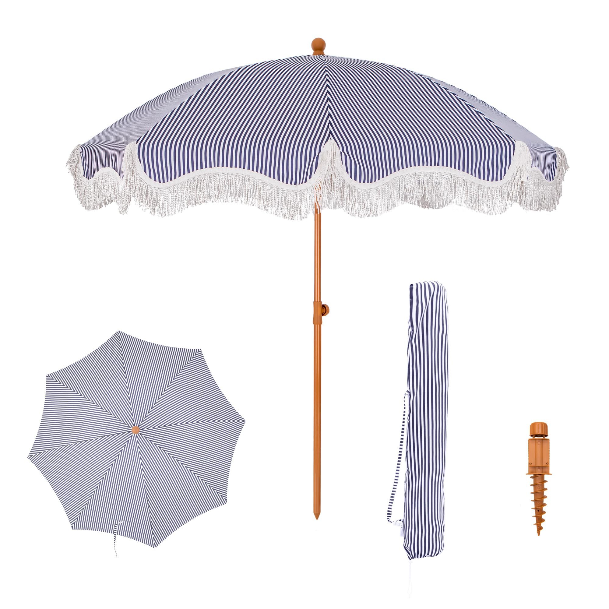 PHI VILLA Sonnenschirm, ideal für Strand- und Gartenaktivitäten, Stabiler Sonnenschirme für Sand mit Neigepfosten UV-Schutz 50+