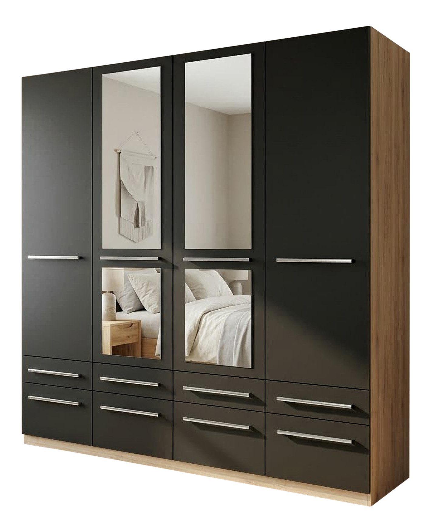 priess Kleiderschrank Schrank Garderobe Wäscheschrank Barcelona in 5 Breiten viel Stauraum, geräumige Schubkästen, mit Spiegel, MADE IN GERMANY