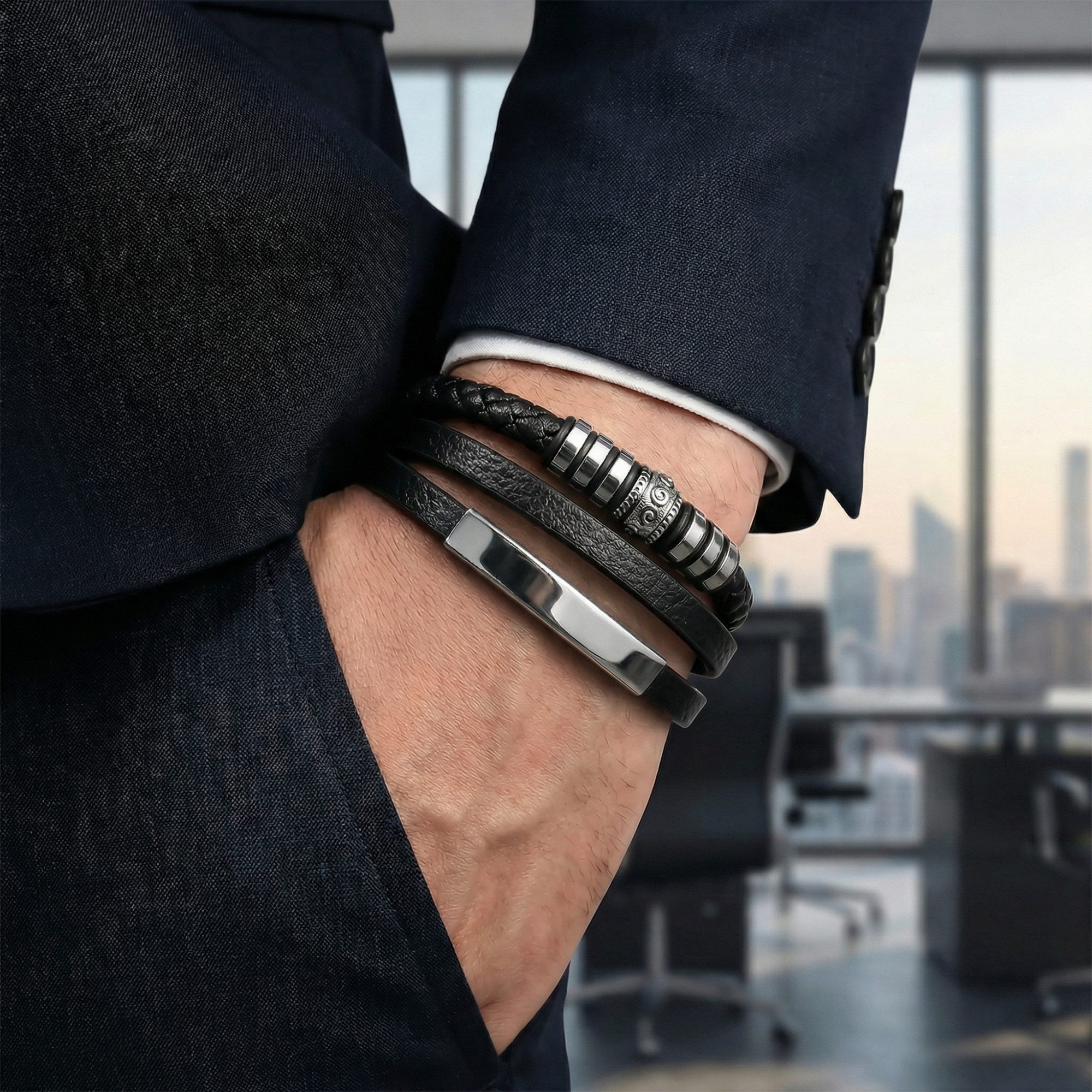 UNIQAL.de Lederarmband „GRAPHICS“ – Herren & Unisex (geflochtenes Leder, Edelstahl, Magnetverschluss, handgefertigt, ideale Geschenkidee), Geprüfte Qualität, Verkauf durch deutschen Händler