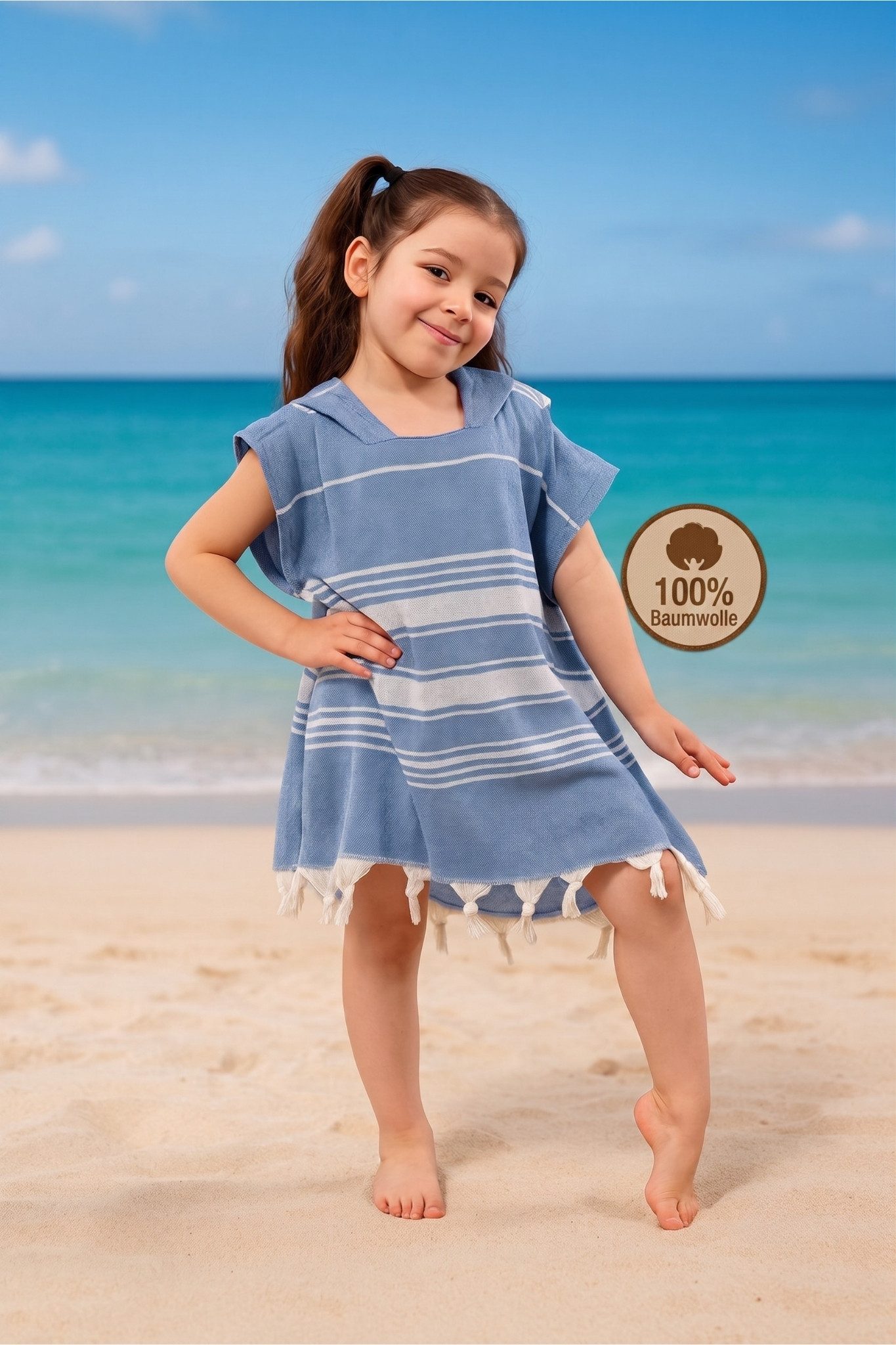 Formeya Kinderbademantel Kinder Badeponcho aus 100 % Baumwolle Peshtemal