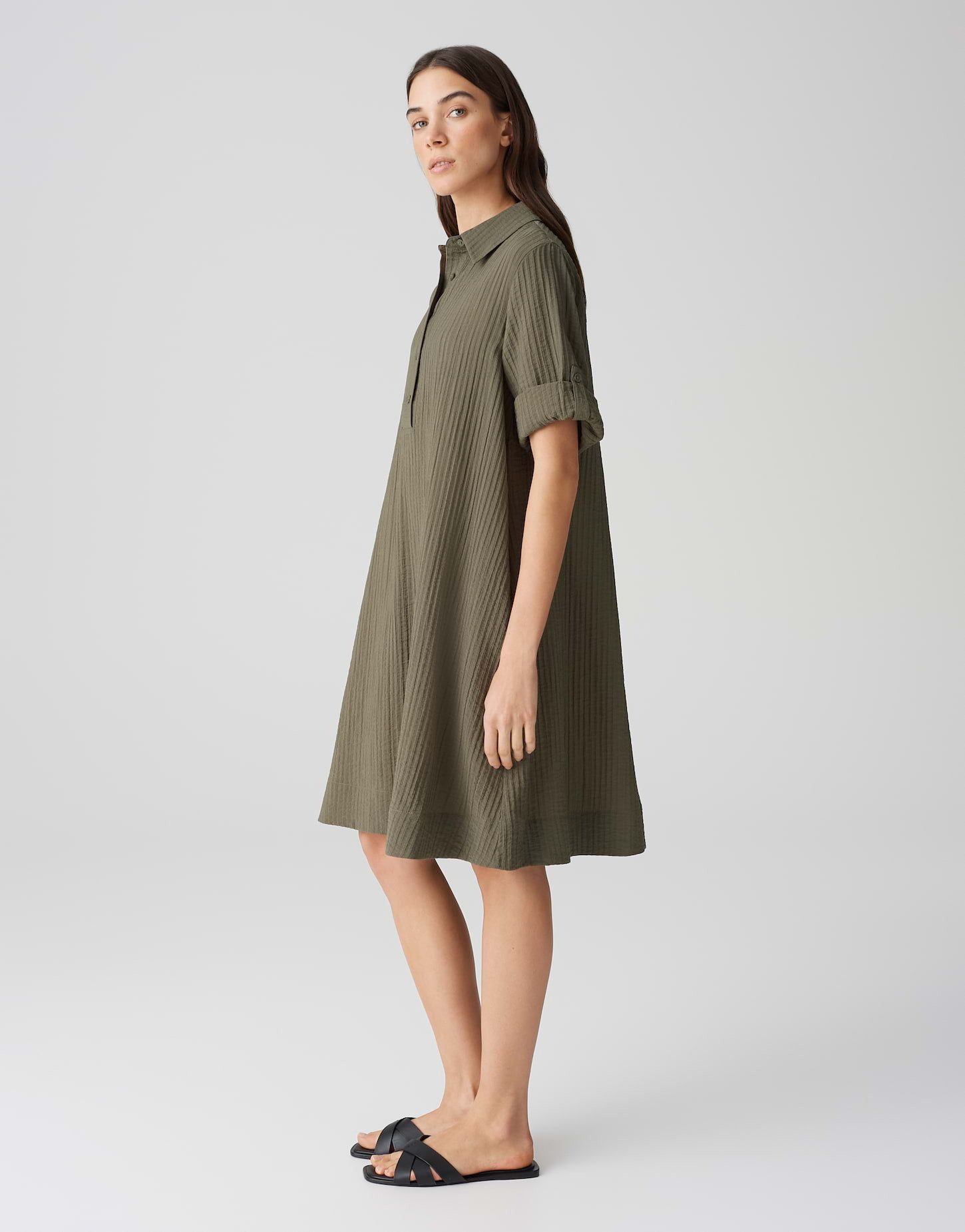 OPUS Hemdblusenkleid WOMARA A-Linie mit feiner Rippstruktur – Bild 5 von 5