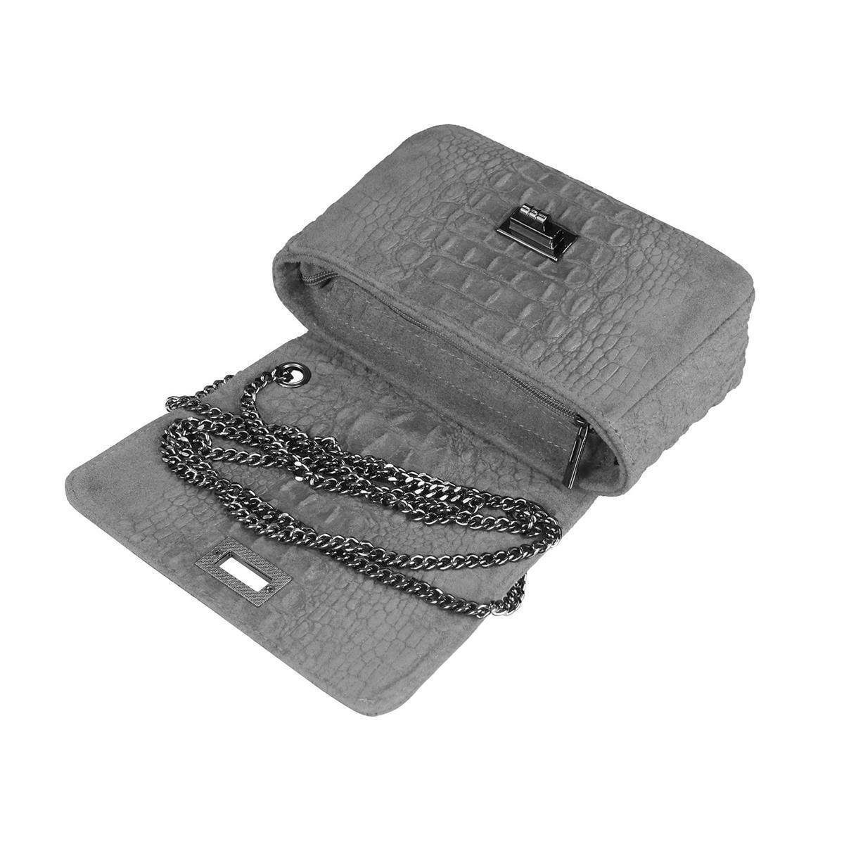 ITALYSHOP24 Schultertasche MADE IN ITALY Damen ECHTLEDER Tasche Umhängetasche Crossbody Bag Kroko, Leicht, Minibag Clutch CrossOver Bodybag Brustbag & Handytasche, Kette