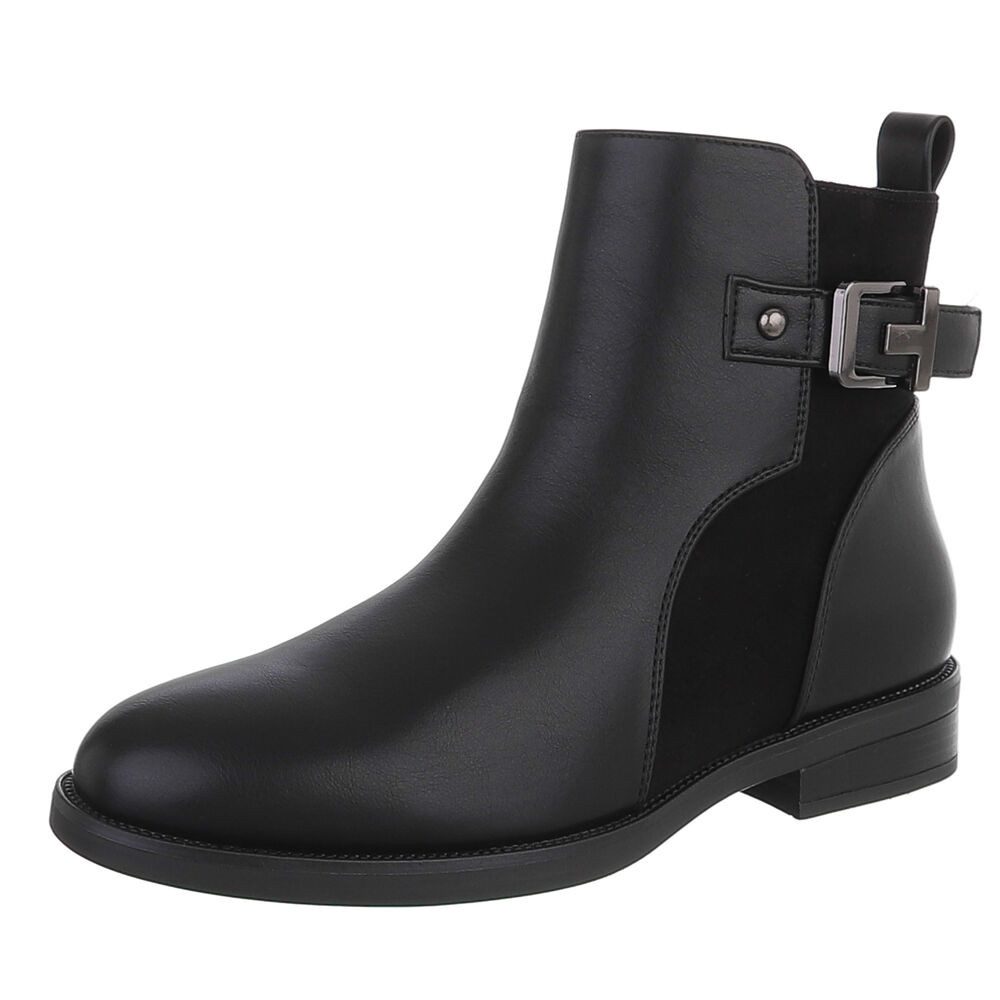 Ital-Design Damen Chelsea Boot mit Metallelement und Blockabsatz Stiefelette (92299775) Blockabsatz Flache Stiefeletten in Schwarz von Ital-Design