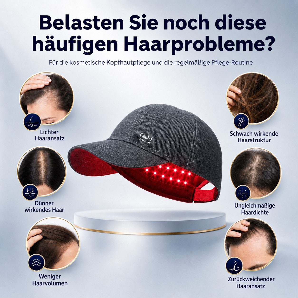 COOL-i ® Infrarotlampe Rotlicht-Haarwuchshaube–Infrarot- & Blaulichttherapie für die Kopfhaut, Kabellose,158 LEDs, wiederaufladbar, Timer, für Männer & Frauen