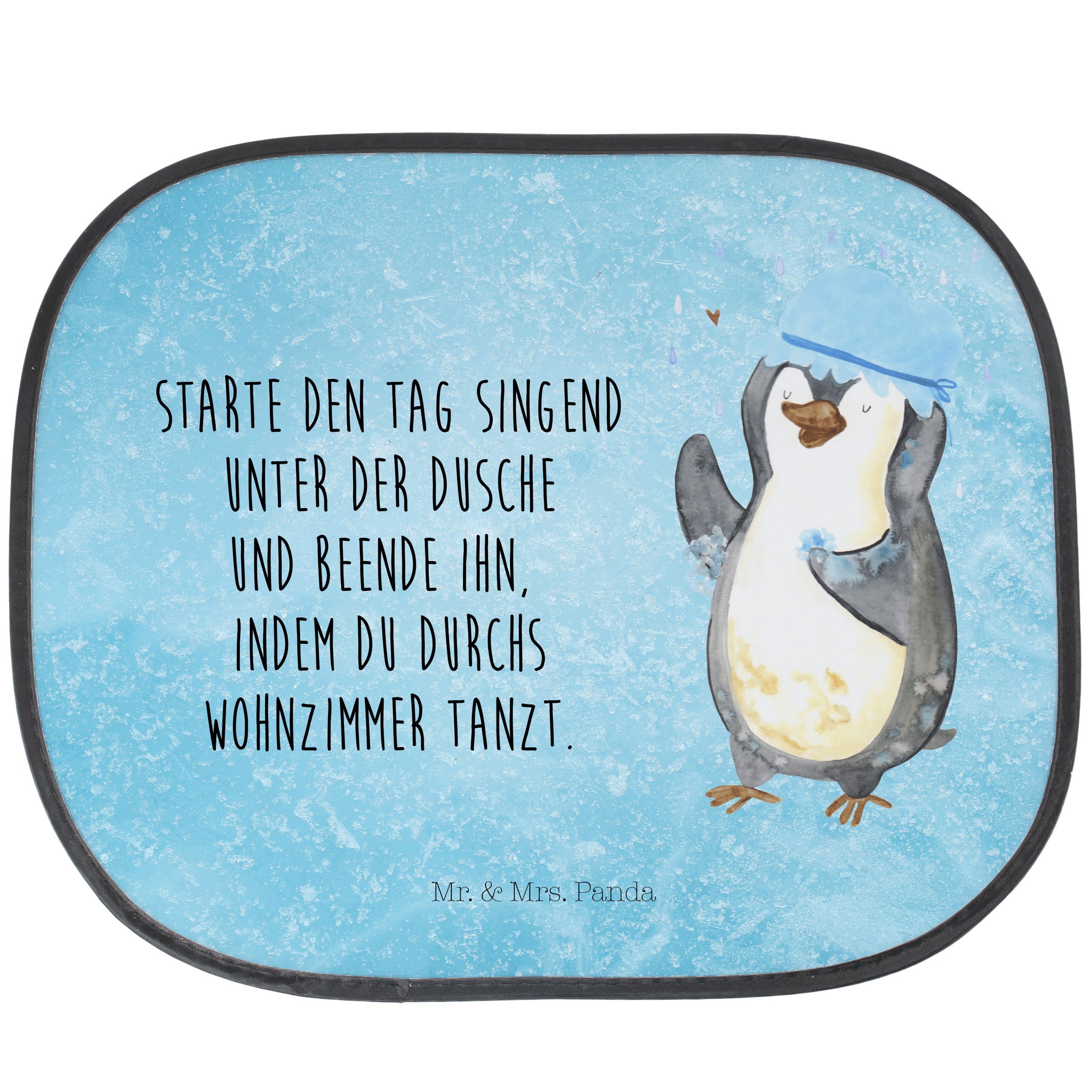 Sonnenschutz Pinguin duscht - Eisblau - Geschenk, baden, Sonne, Sonnenschutz Kinde, Mr. & Mrs. Panda, Seidenmatt