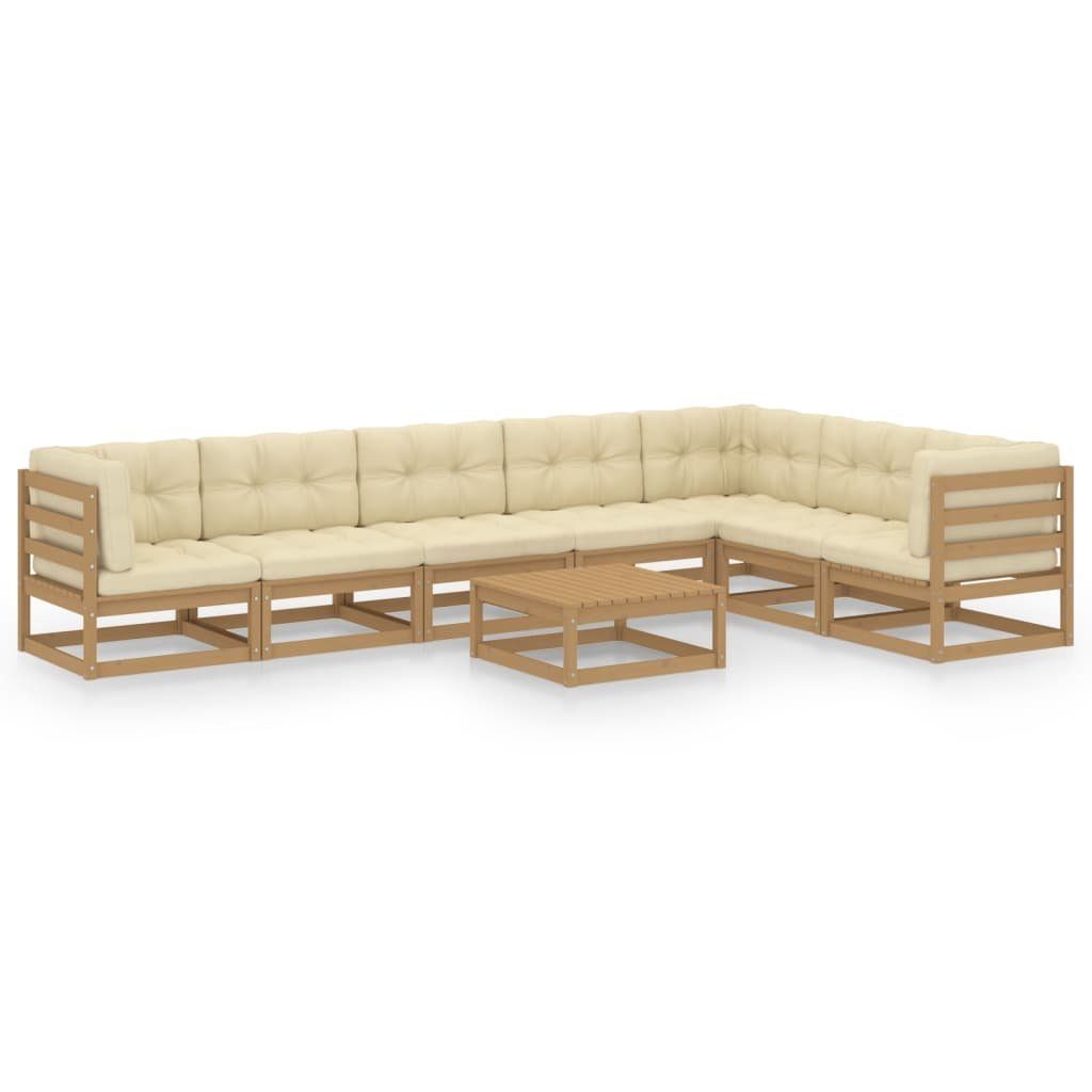 Massivholz Kiefer, Kissen (1-tlg) 8-tlg Gartenlounge-Set vidaXL mit Honigbraun Garten-Lounge-Set