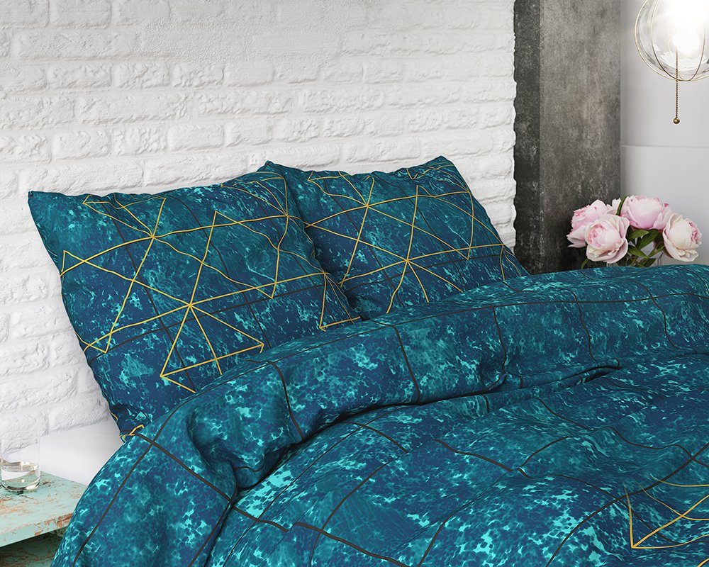 Sitheim-Europe Bettwäsche SLEEPTIME ELEGANCE DOXY TÜRKIS Bettbezug +Kissenbezüge, Baumwolle, 3 teilig, Weich, geschmeidig und wärmeregulierend