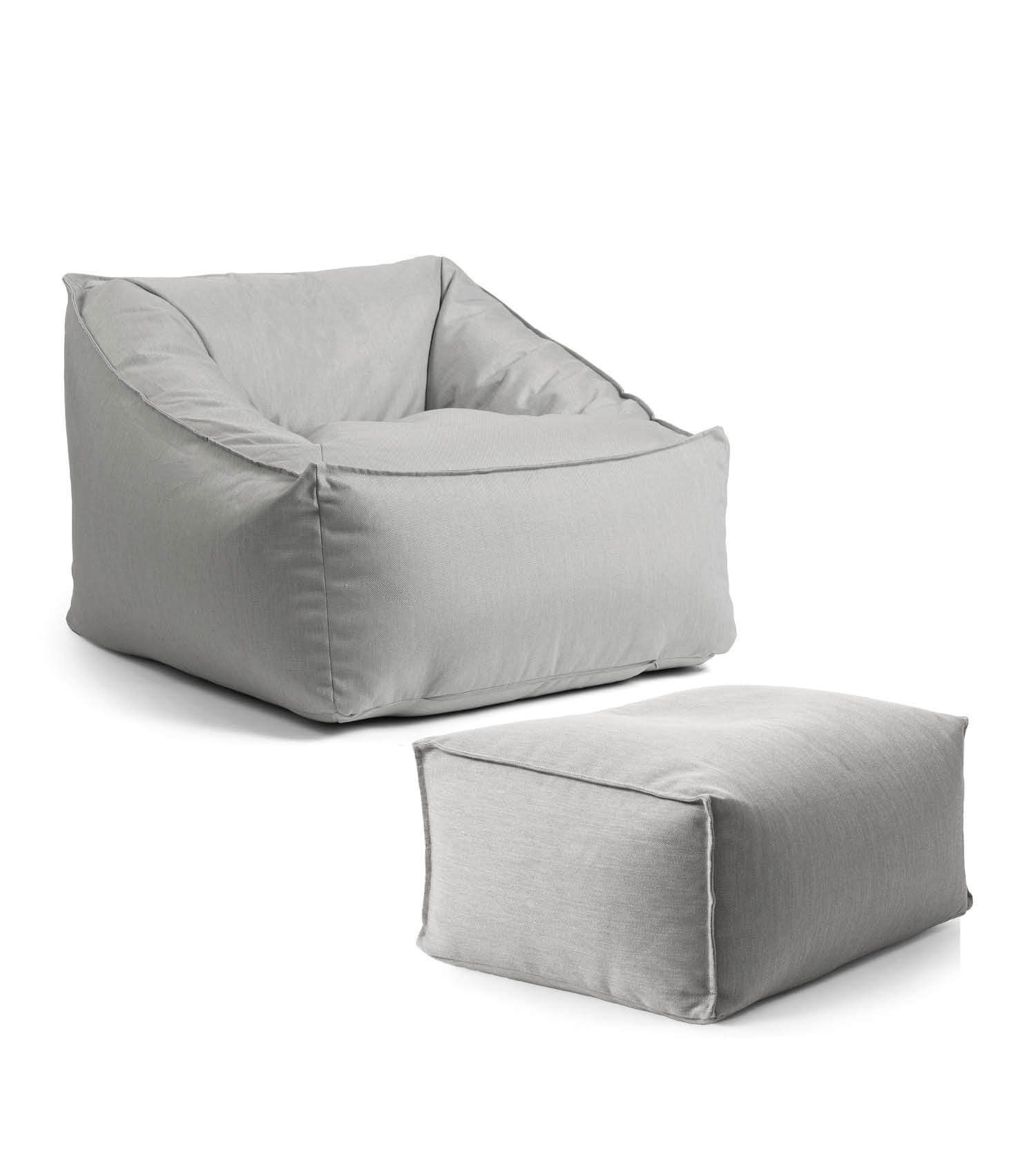 mokebo Sitzsack Der Sunnyboy (mit Hocker), Beanbag Outdoor, Sitzsack für deinen Balkon, Gartenliege in Lichtgrau